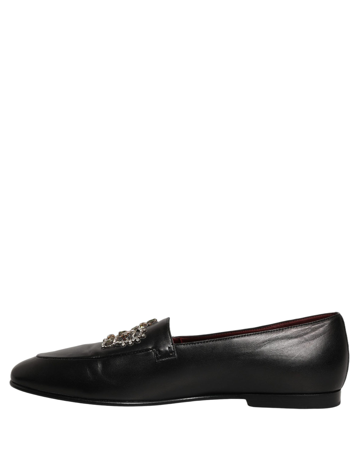 Black Leather Crown Embellished Loafers Shoes