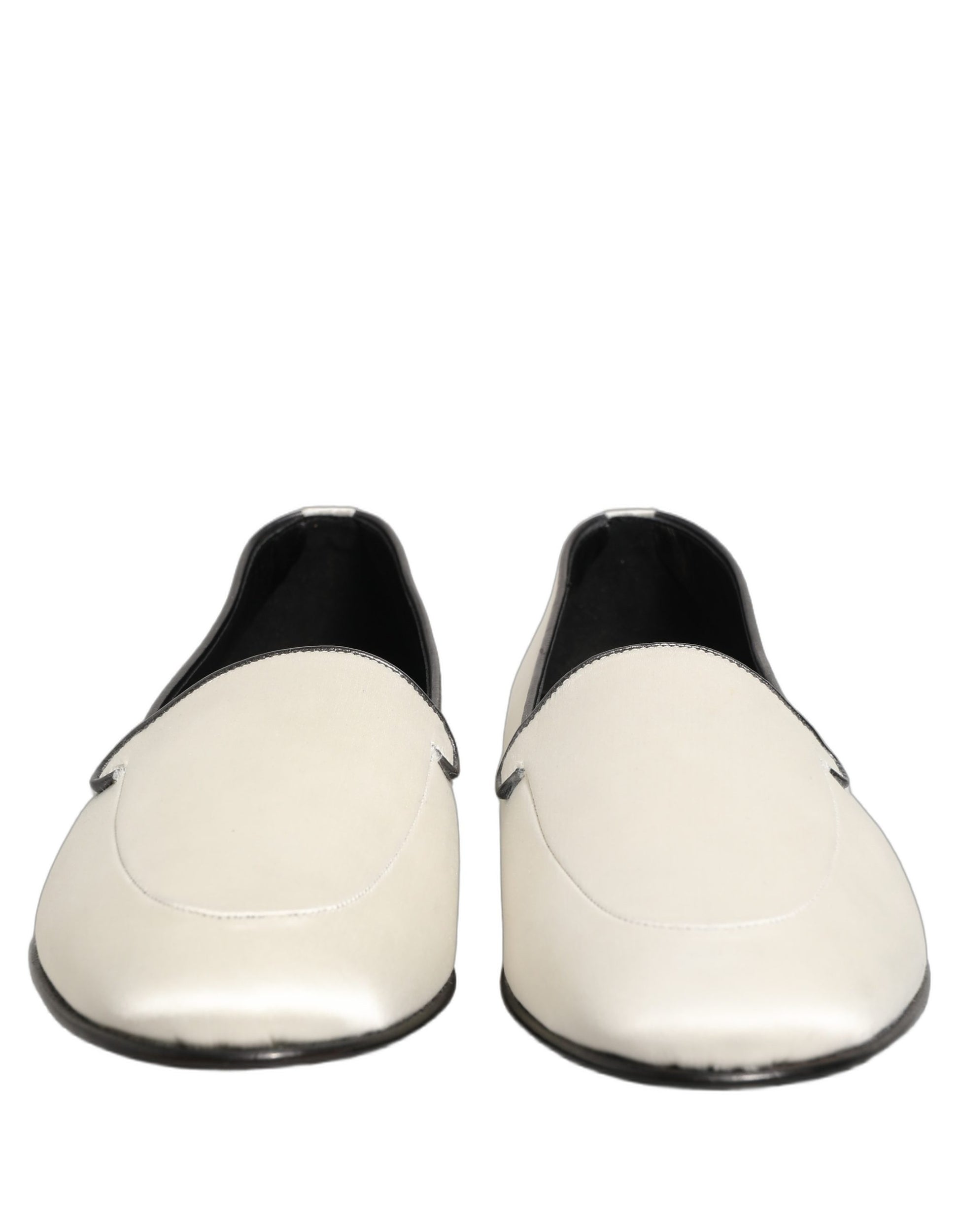 White Satin Logo Slip On Flats Loafers Shoes