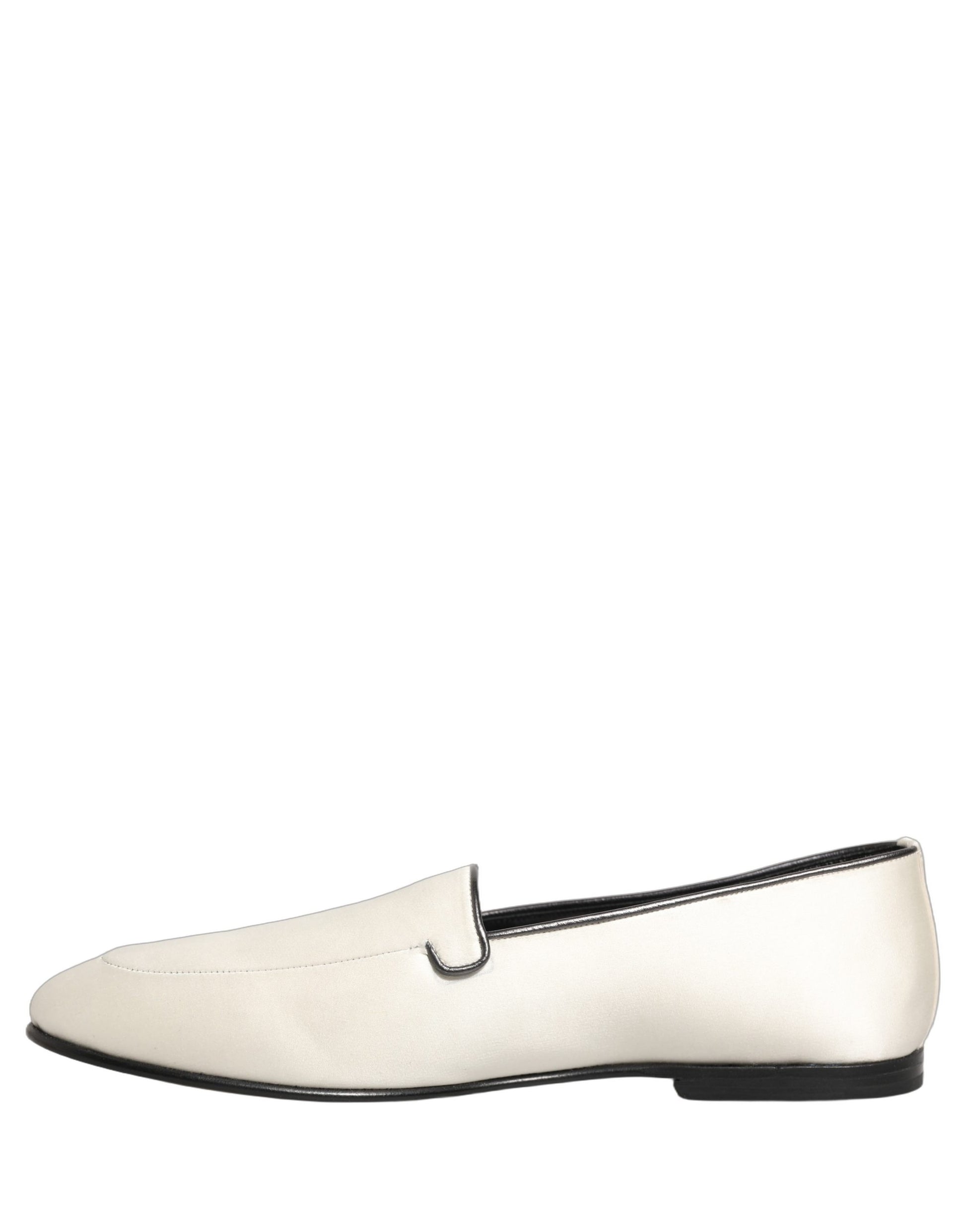 White Satin Logo Slip On Flats Loafers Shoes