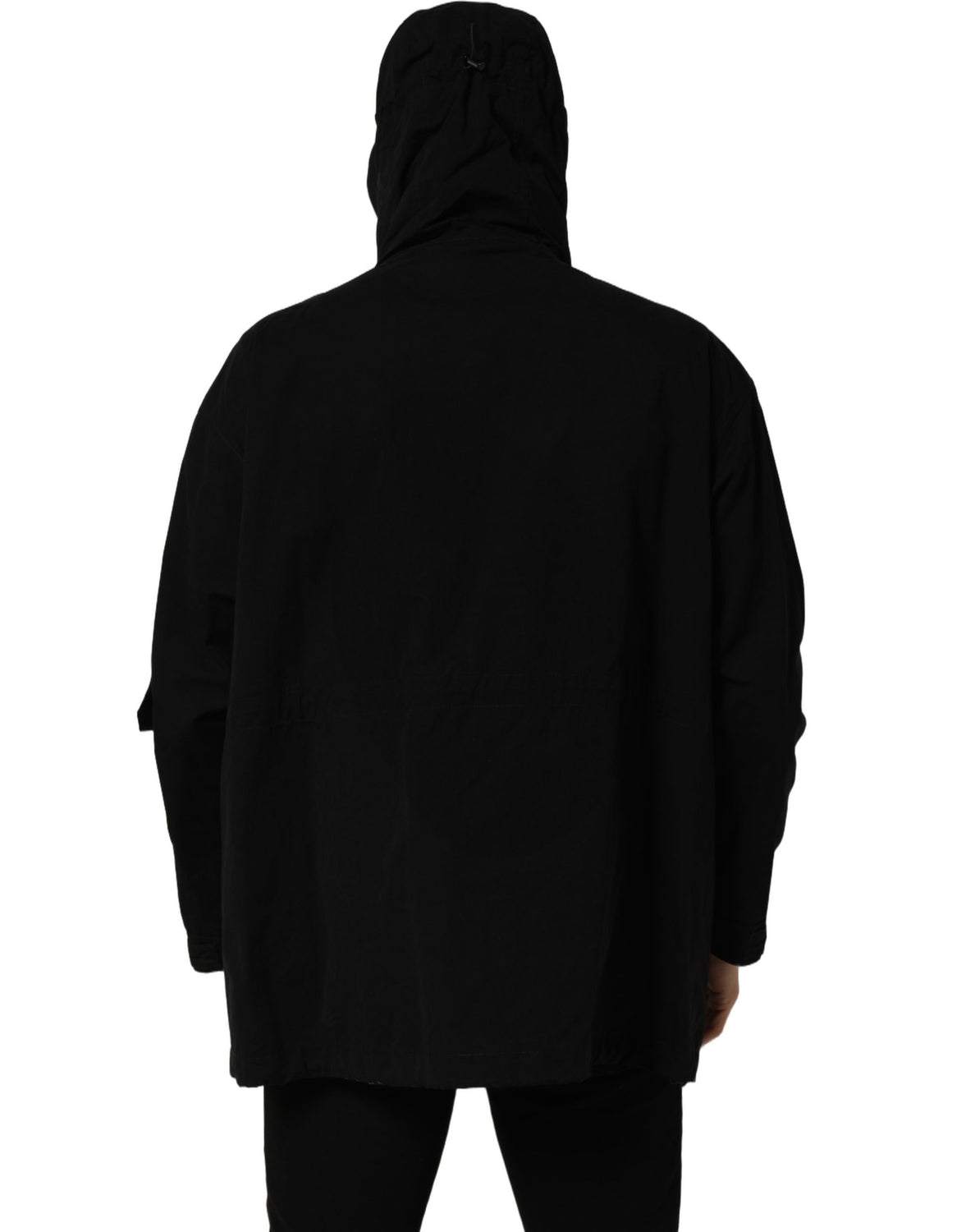 Black Nylon Men Hooded Windbreaker Jacket