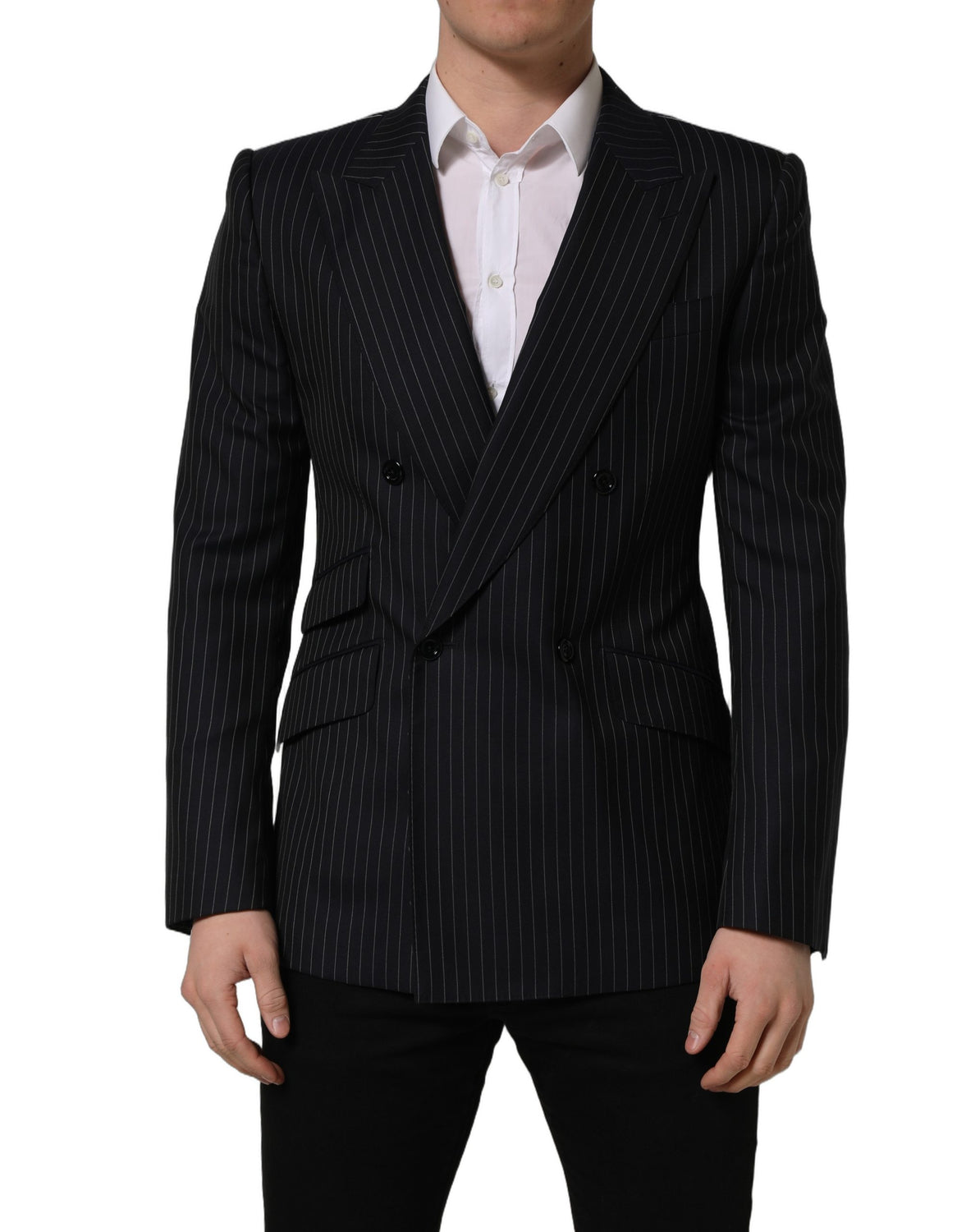 Black Stripes Wool Double Breasted Jacket