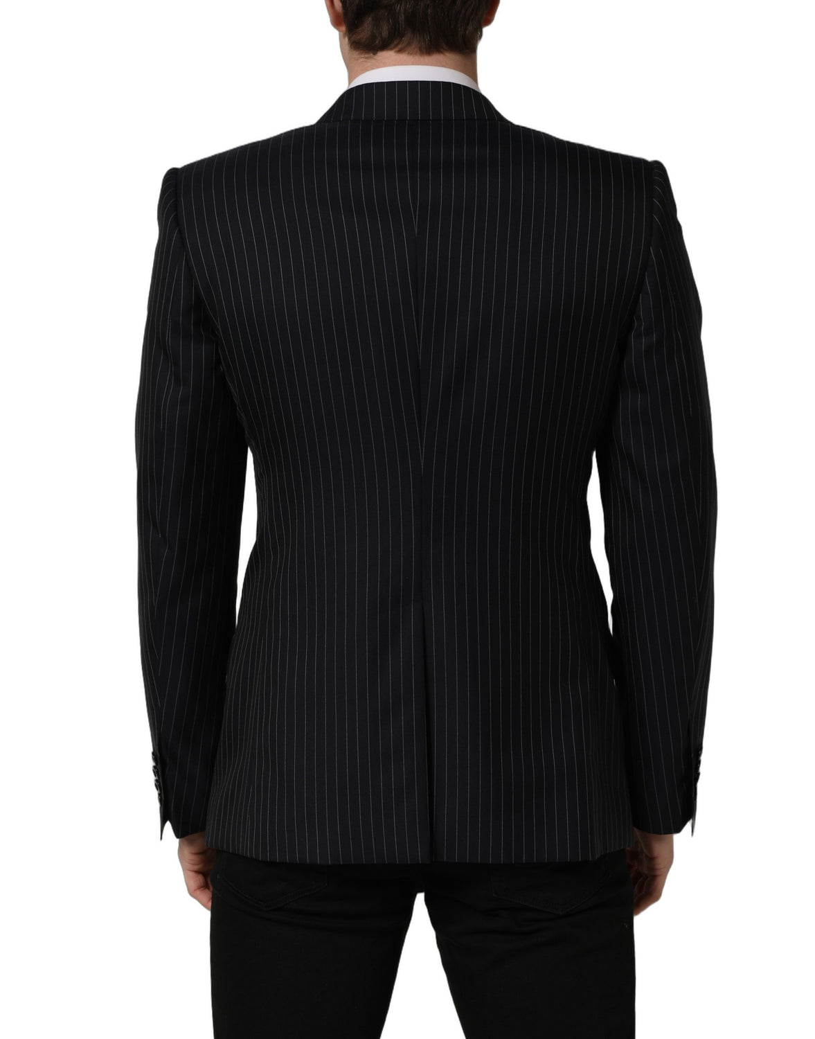 Black Stripes Wool Double Breasted Jacket