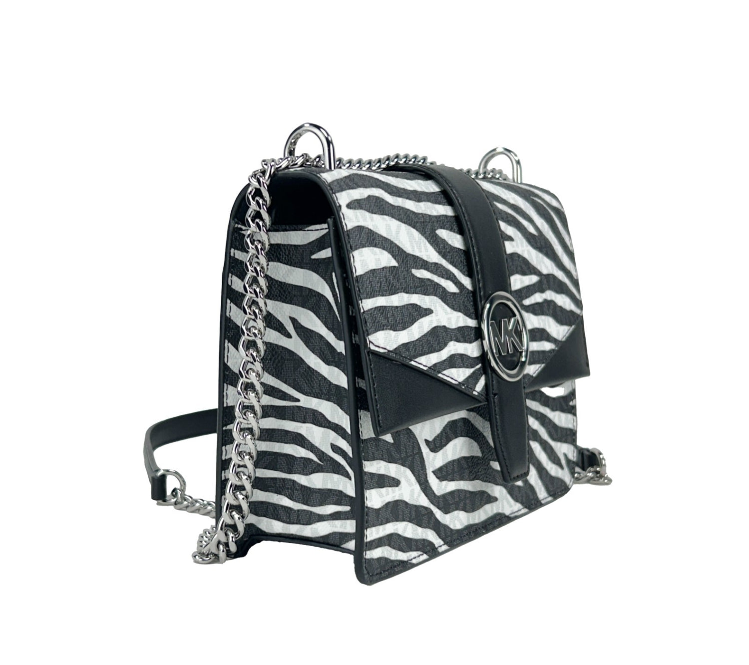 Michael Kors Greenwich Small Print Logo Crossbody Tote Chain Bag Black/White $498