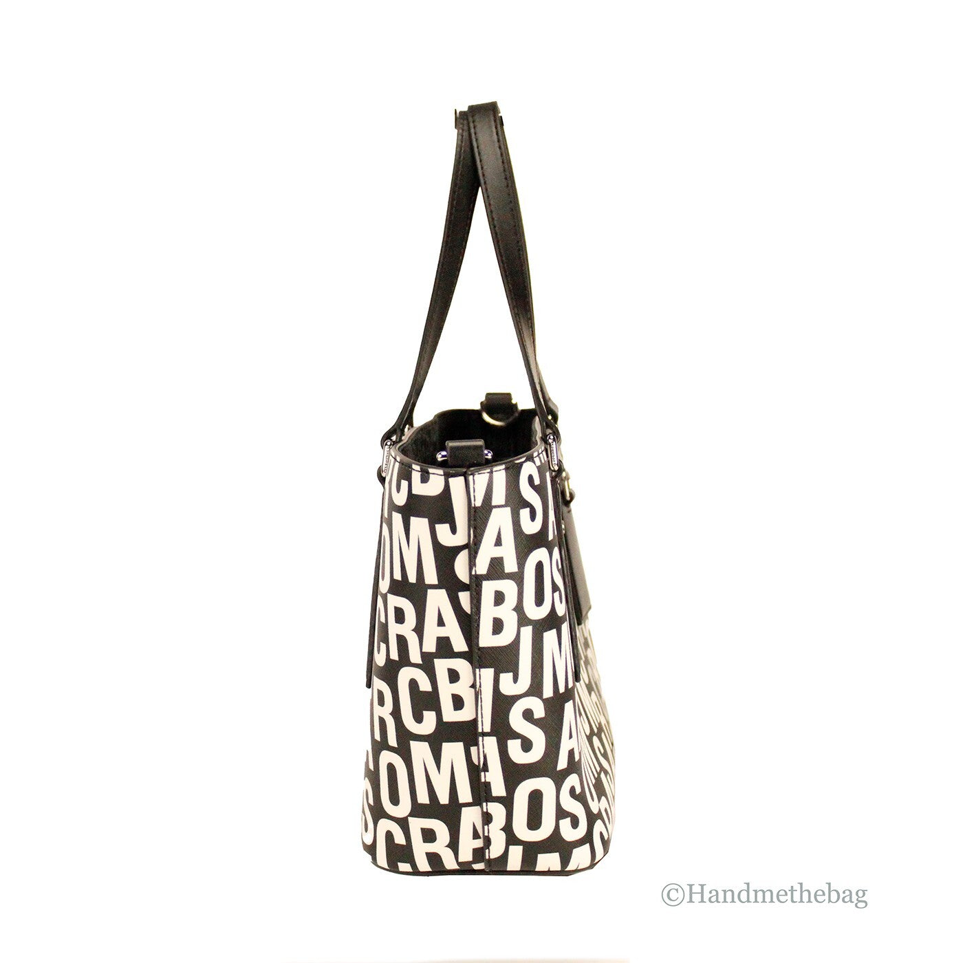 Marc Jacobs Small Black White Monogram Print Saffiano Leather Tote Crossbody Bag