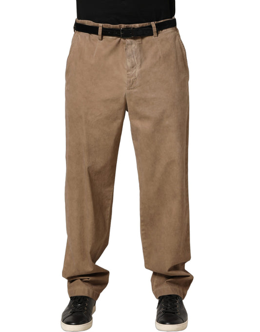 Beige Cotton Straight Leg Men Trouser Pants