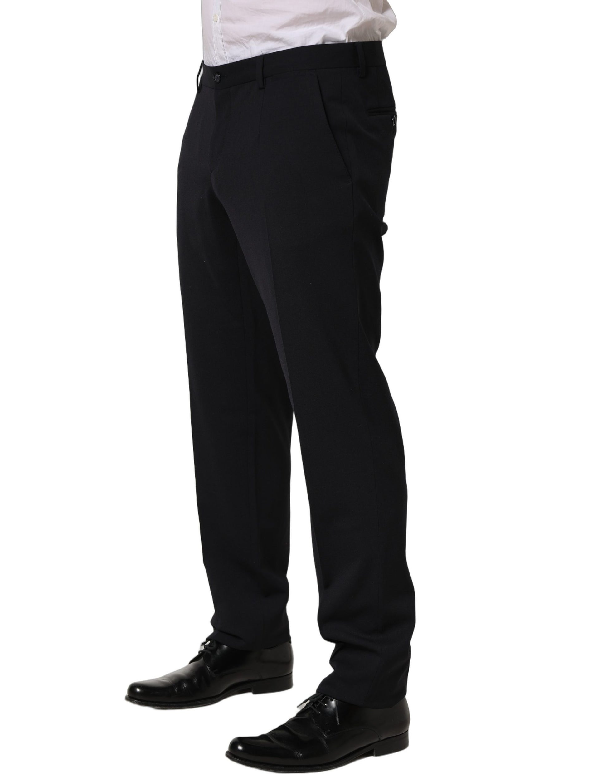 Black Wool Tapered Leg Dress Trouser Pants