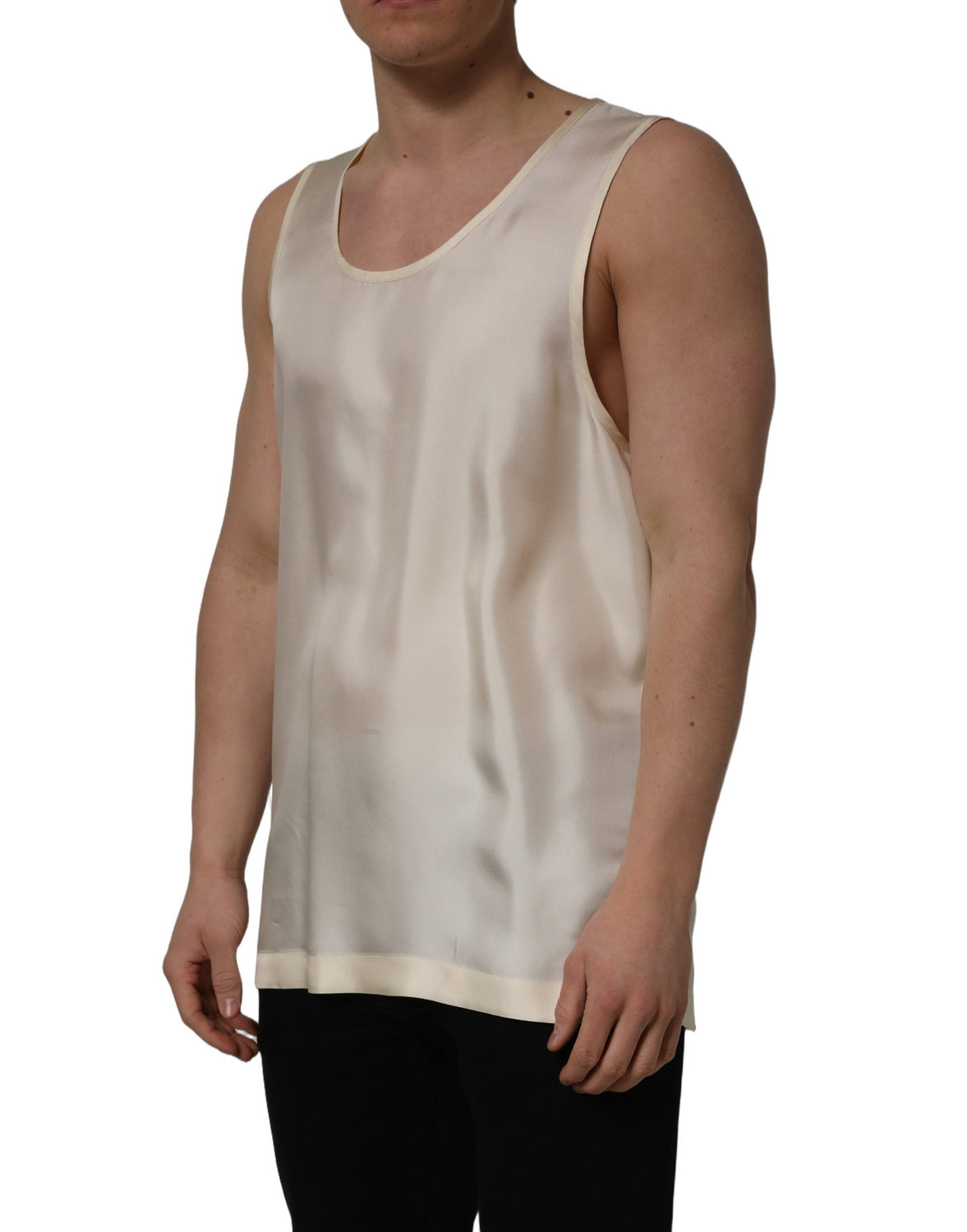 Off White Silk Sleeveless Tank Top T-shirt