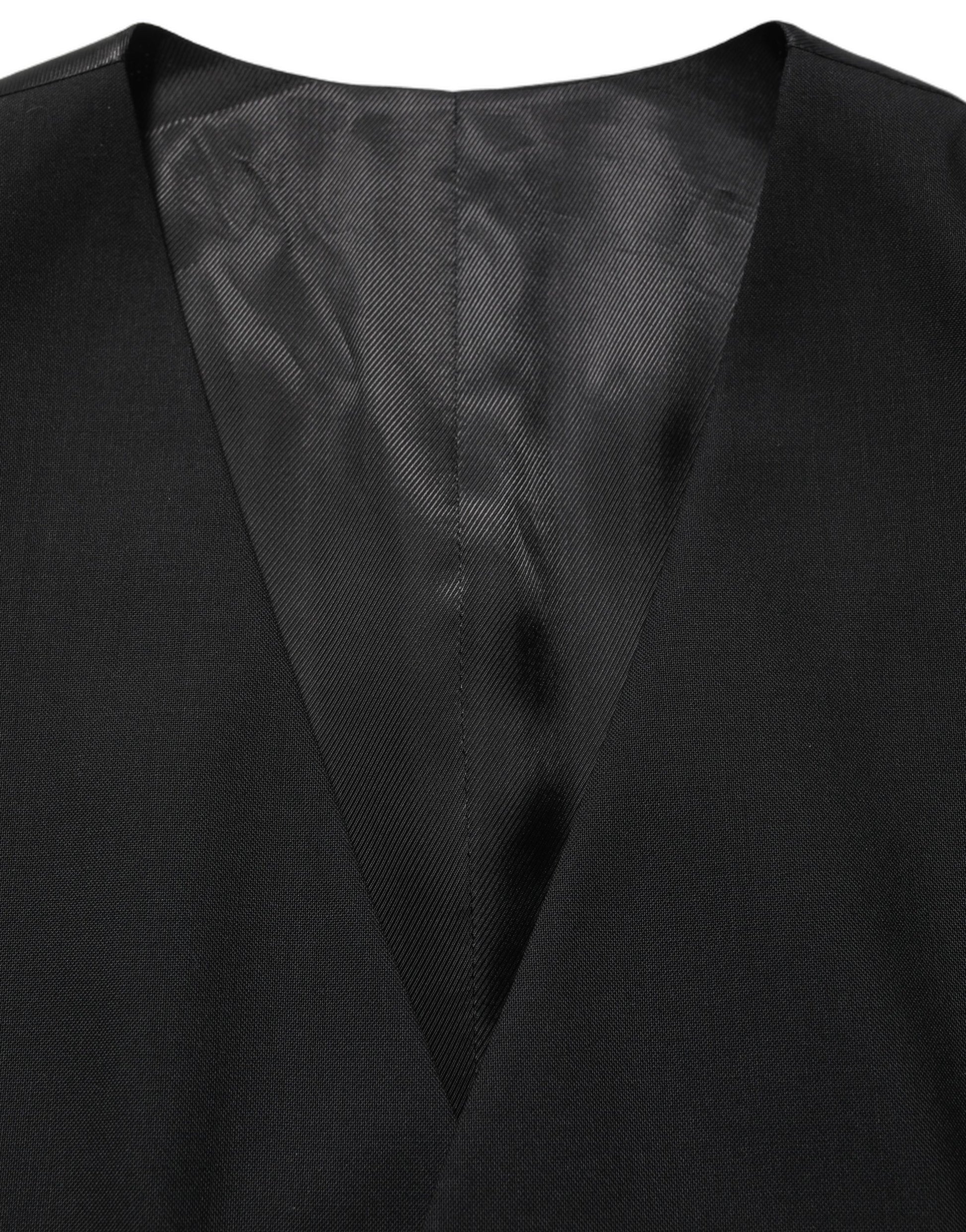 Black Wool Single Breasted Waistcoat Vest