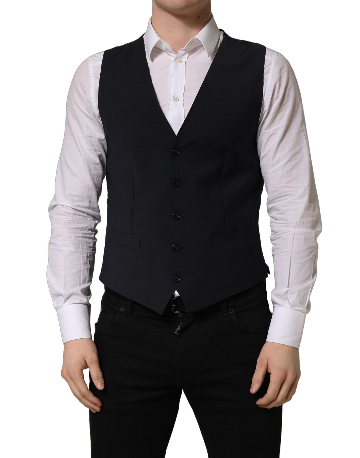 Black Wool Single Breasted Waistcoat Vest
