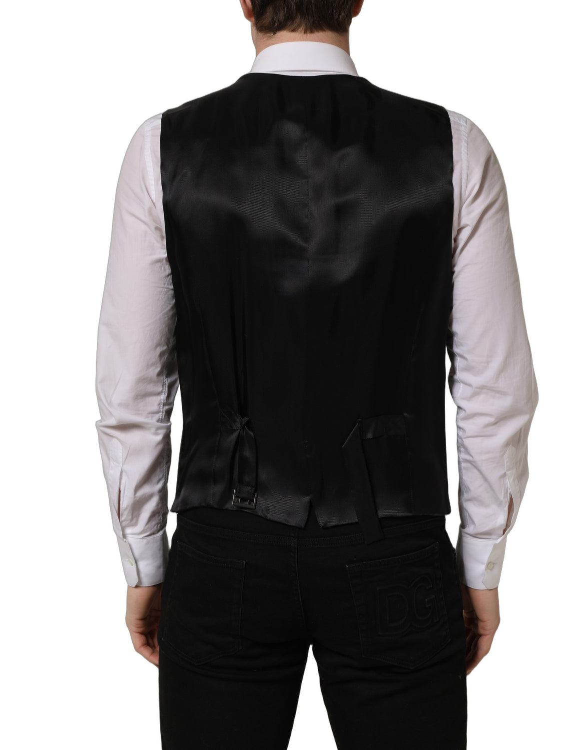 Black Wool Single Breasted Waistcoat Vest