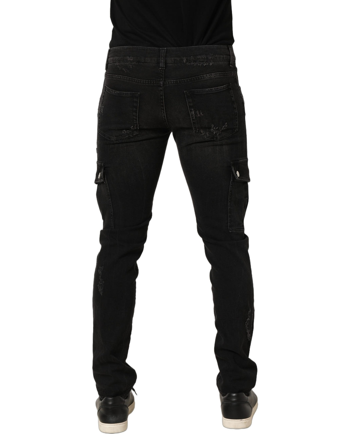 Black Distressed Cargo Cotton Men Denim Jeans