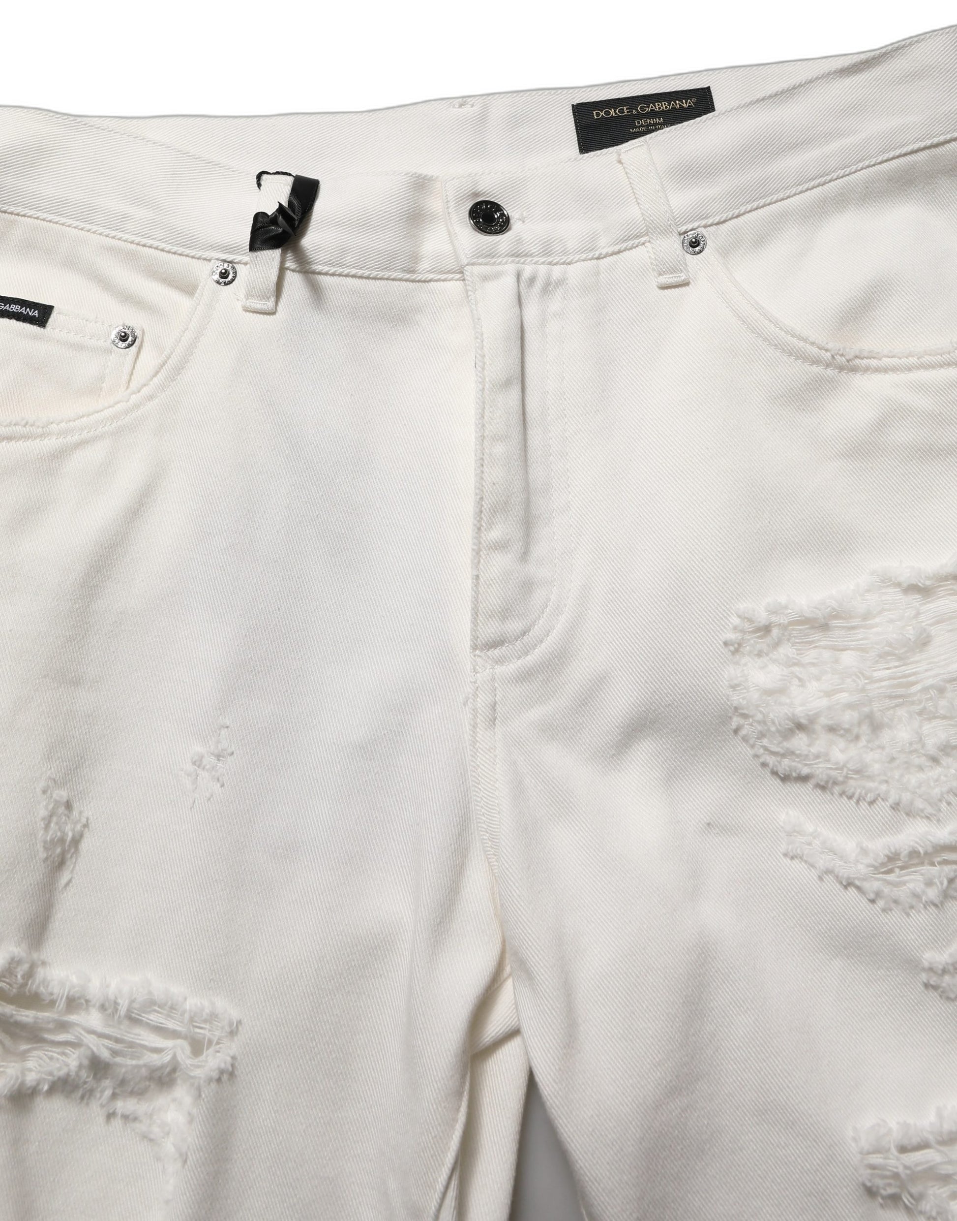 White Cotton Distressed Straight Denim Jeans