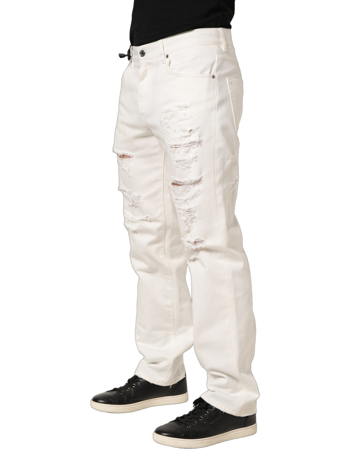 White Cotton Distressed Straight Denim Jeans