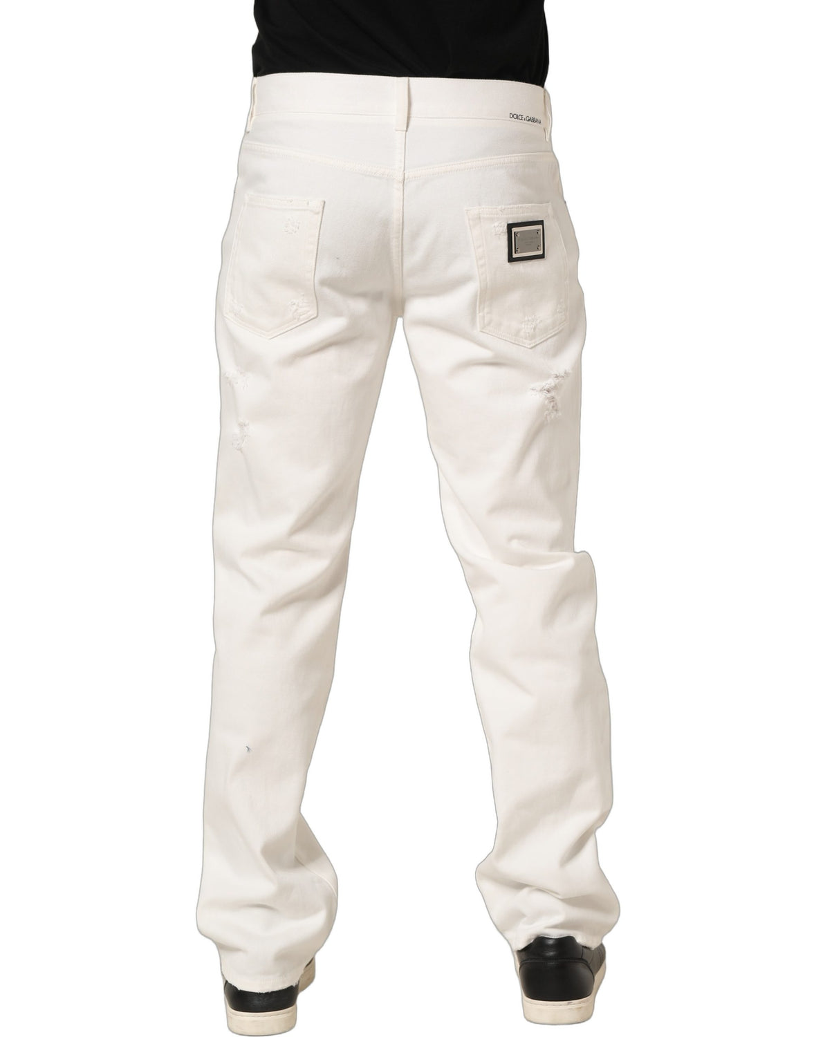 White Cotton Distressed Straight Denim Jeans