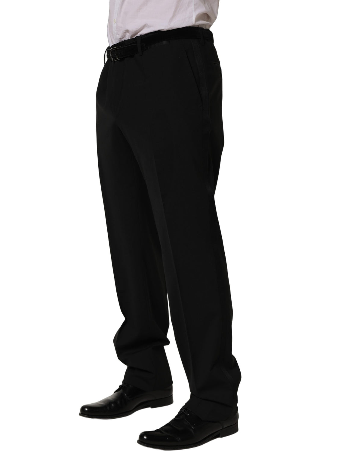 Black Wool Tapered Leg Dress Trouser Pants
