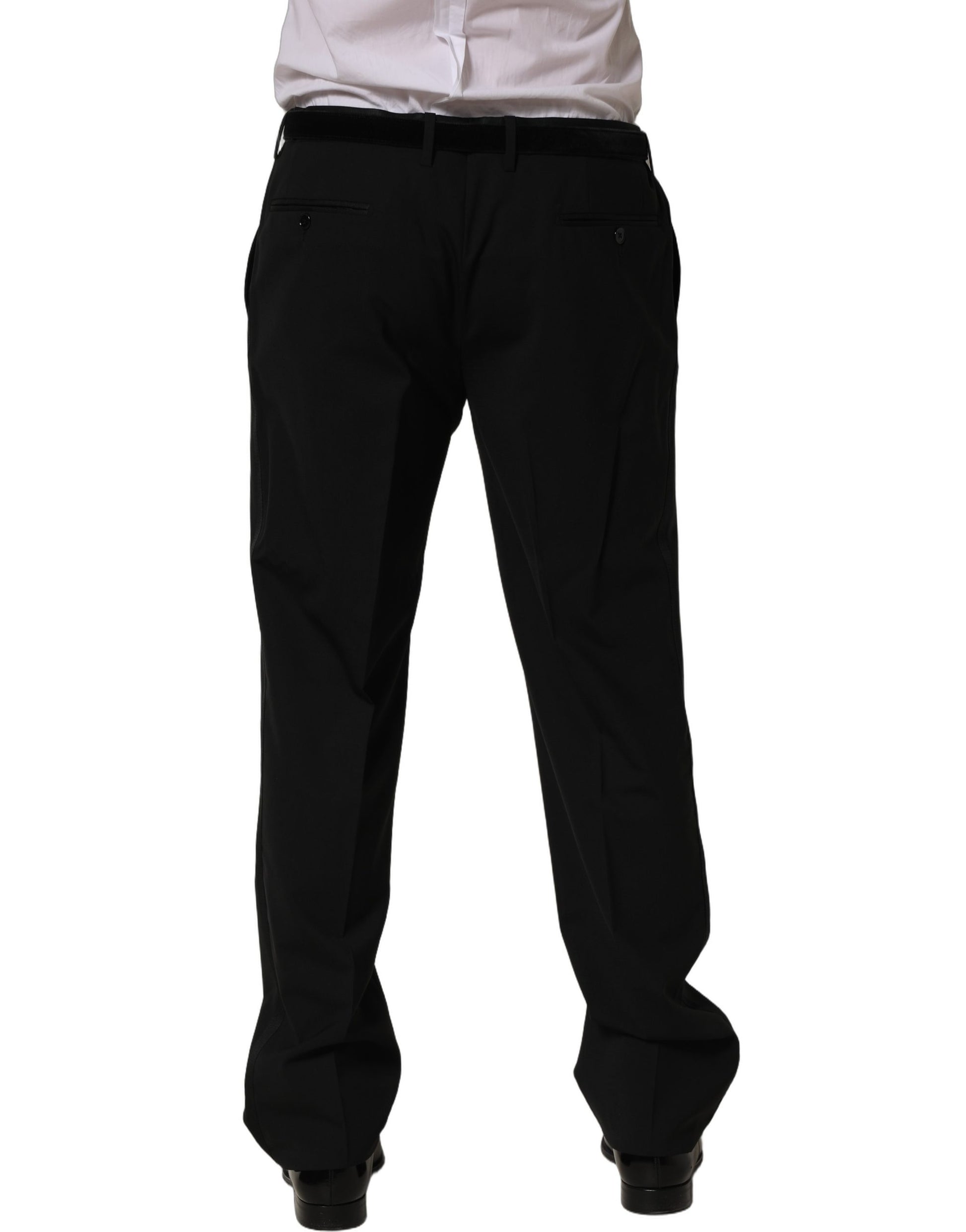 Black Wool Tapered Leg Dress Trouser Pants