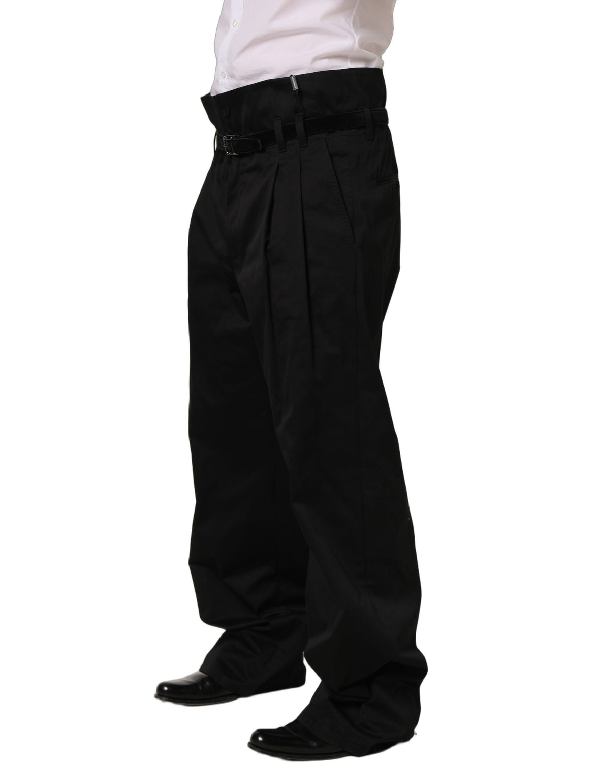 Black Cotton Straight Leg DressTrouser Pants