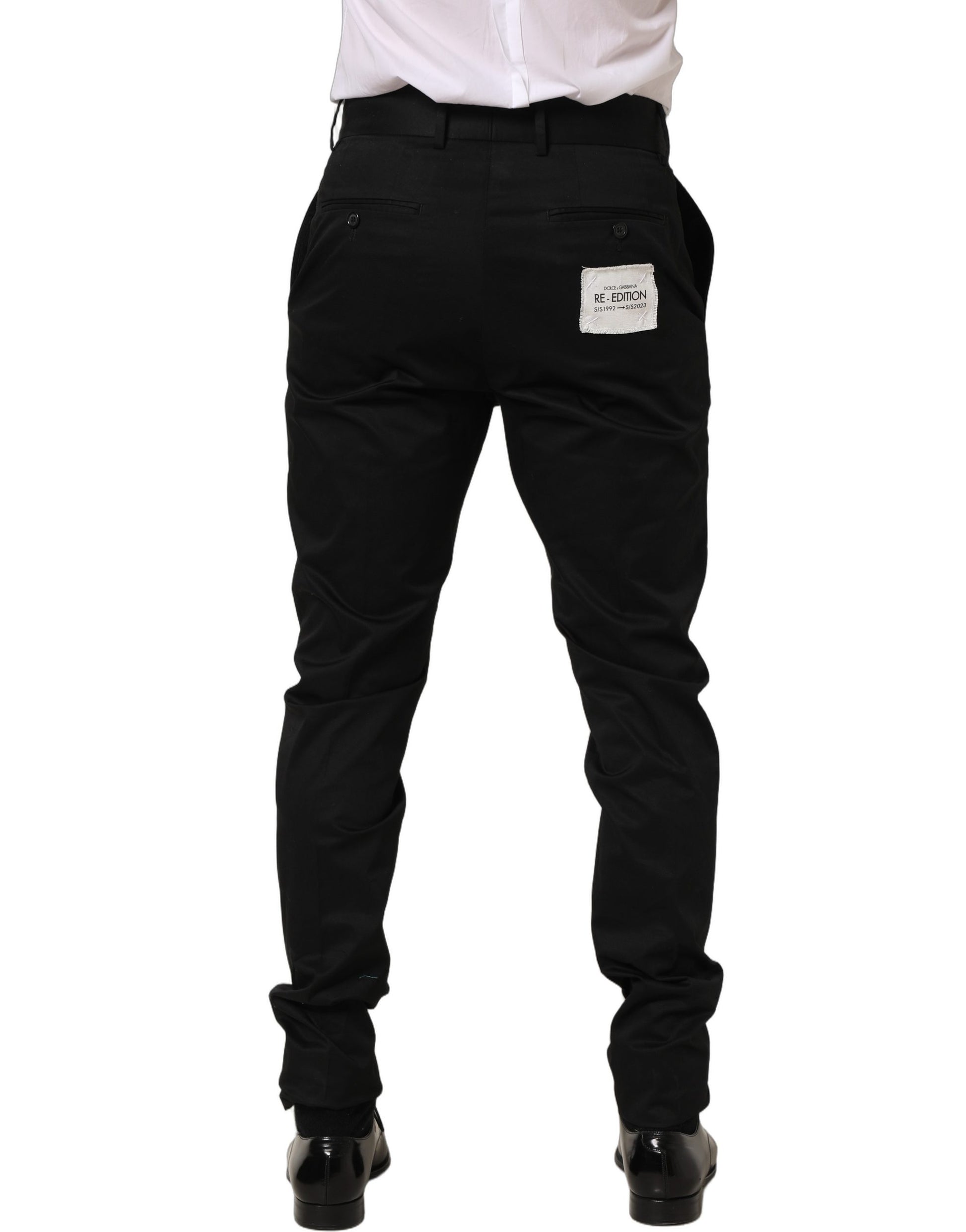 Black Cotton Tapered Leg Dress Trouser Pants