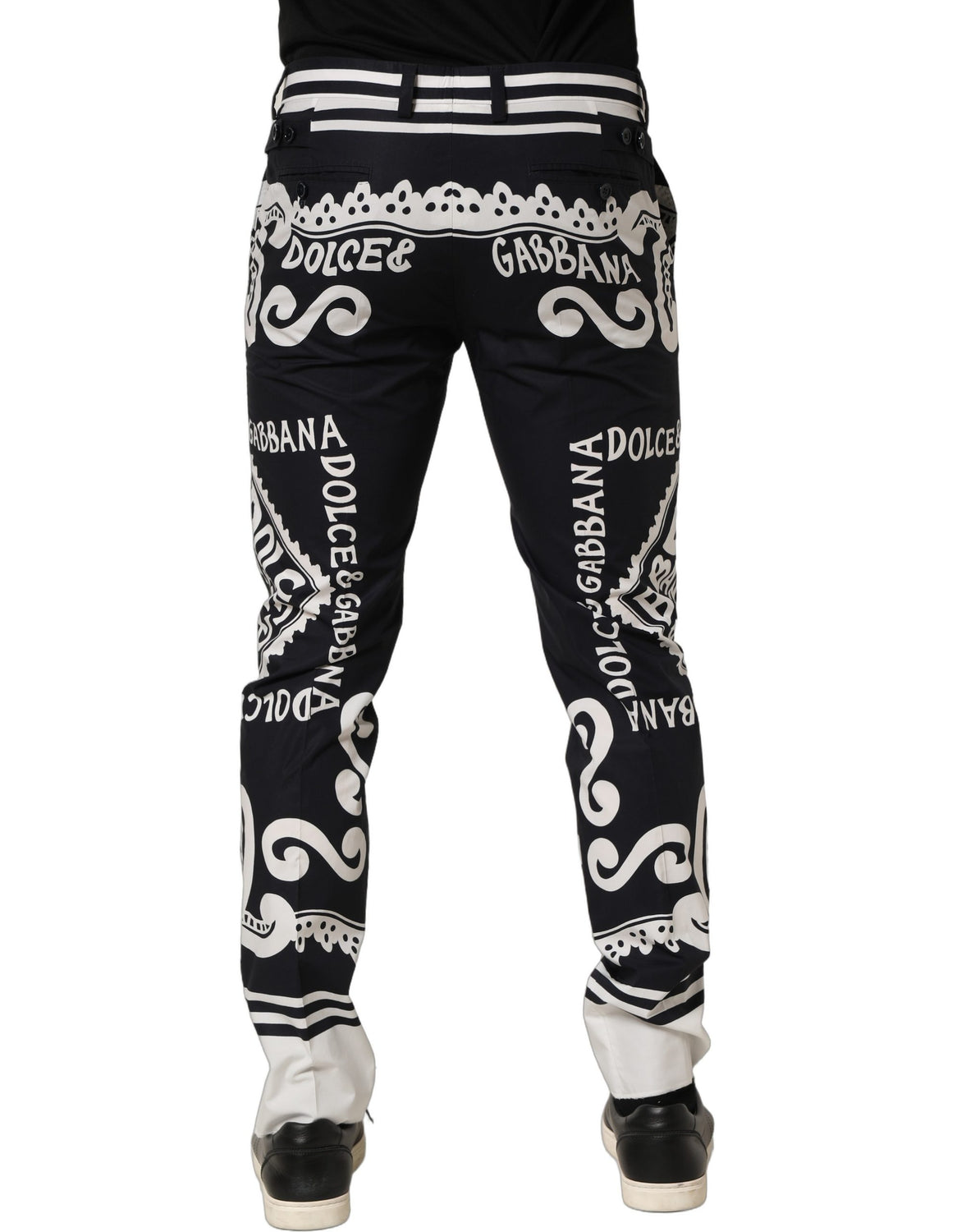 Black Cotton Poplin MarinaPrint Trouser Pants