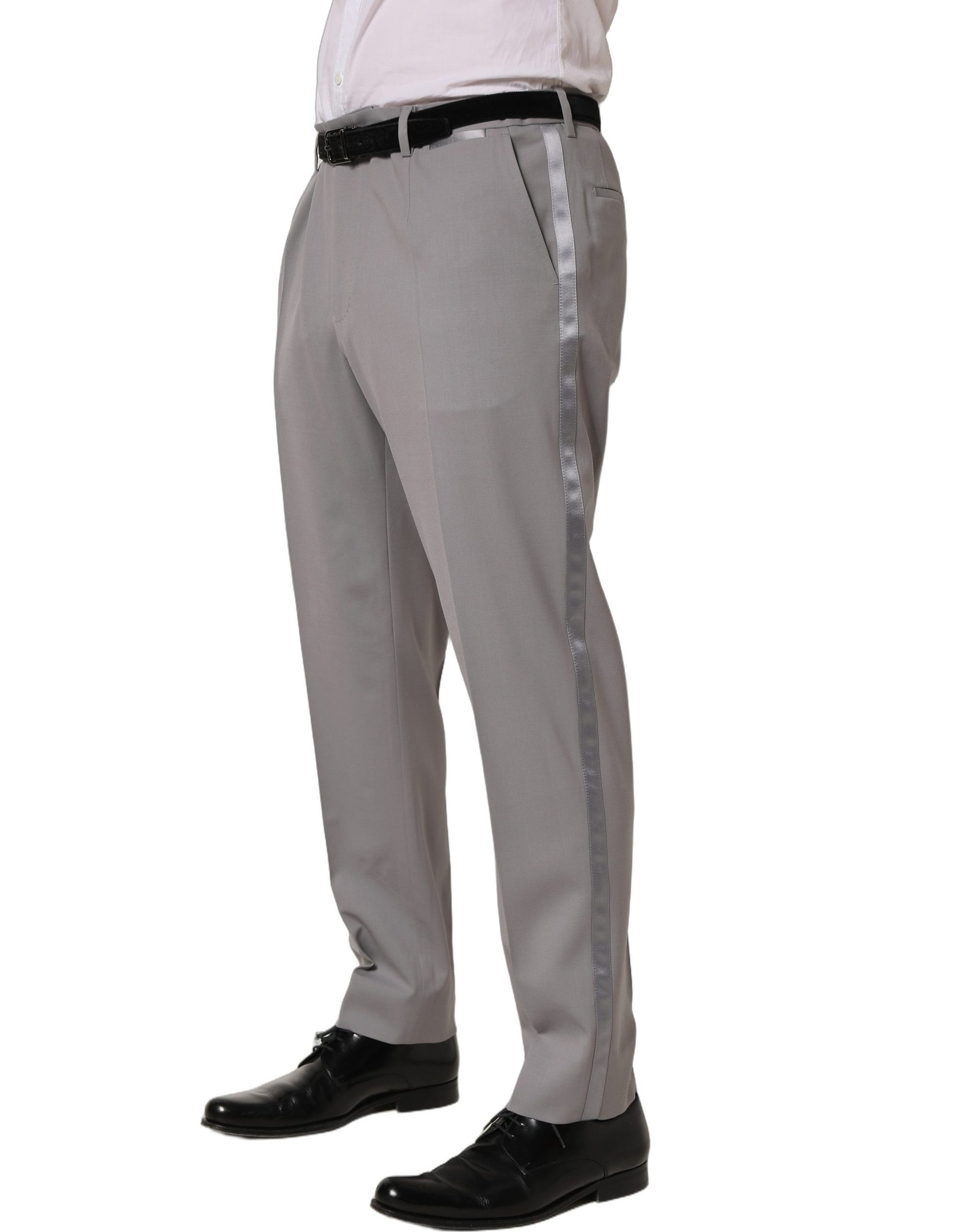 Gray Wool Tapered Men Dress Trouser Pants