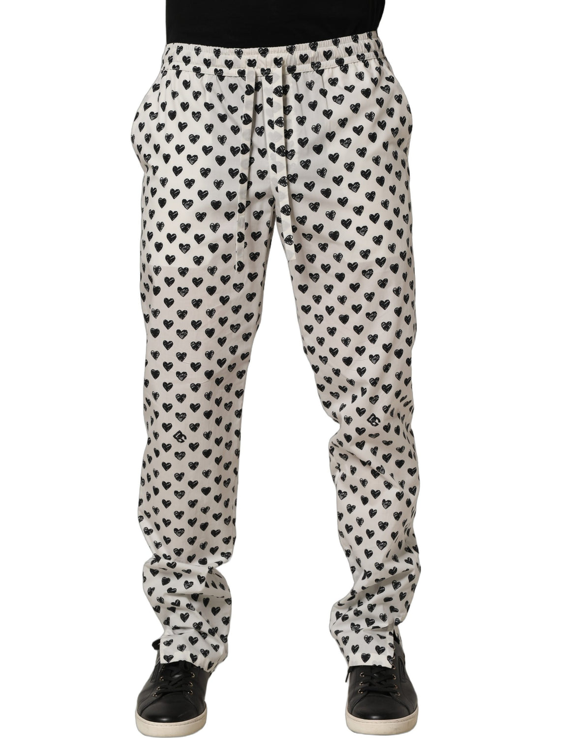 White Graphic Heart Print Men Trousers Pants