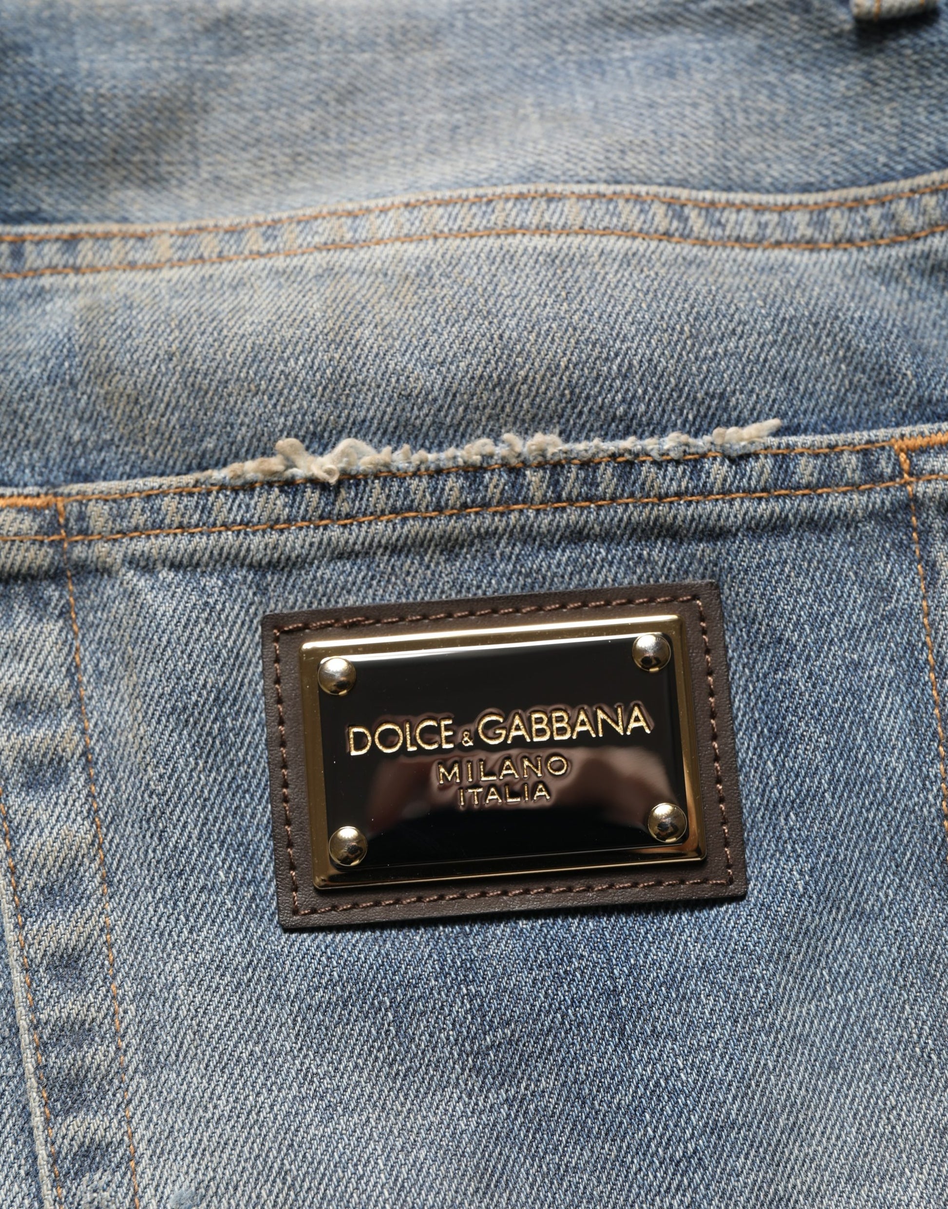 Blue Cotton Distressed Straight Denim Jeans