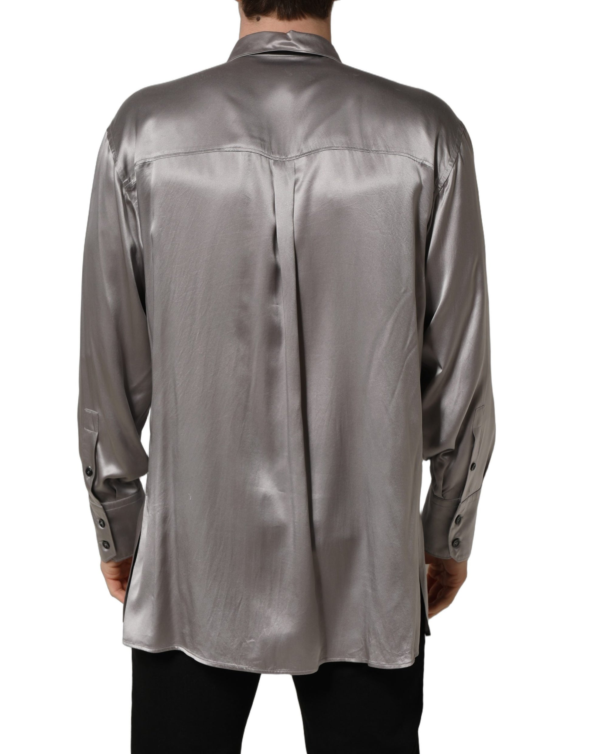 Metallic Grey Satin Silk Formal Dress Shirt