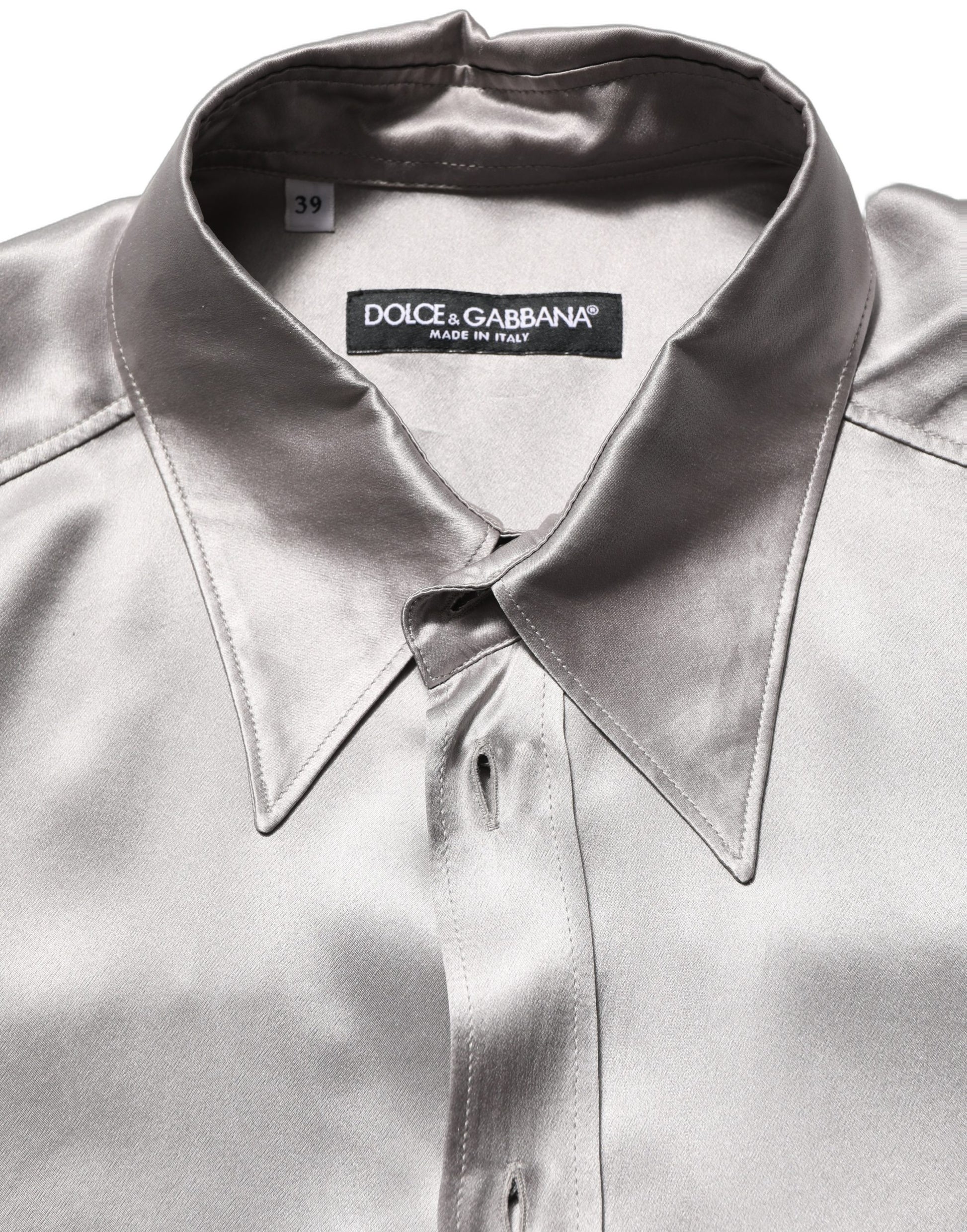 Metallic Grey Satin Silk Formal Dress Shirt