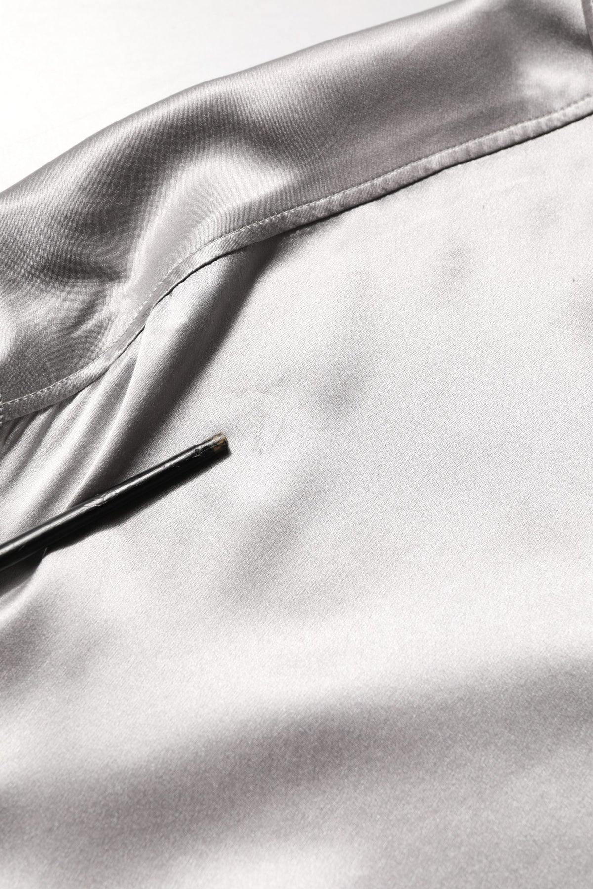 Metallic Grey Satin Silk Formal Dress Shirt