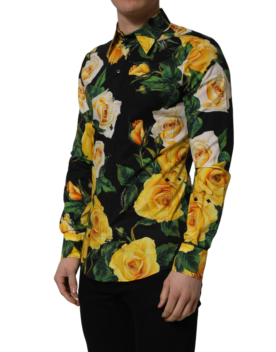 Black Floral Stretch Cotton SICILIA Fit Dress Shirt