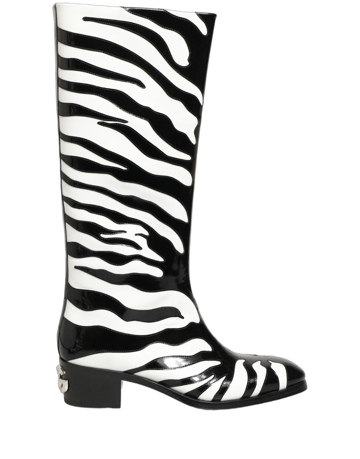 Black White Zebra Knee High Men Boots Shoes