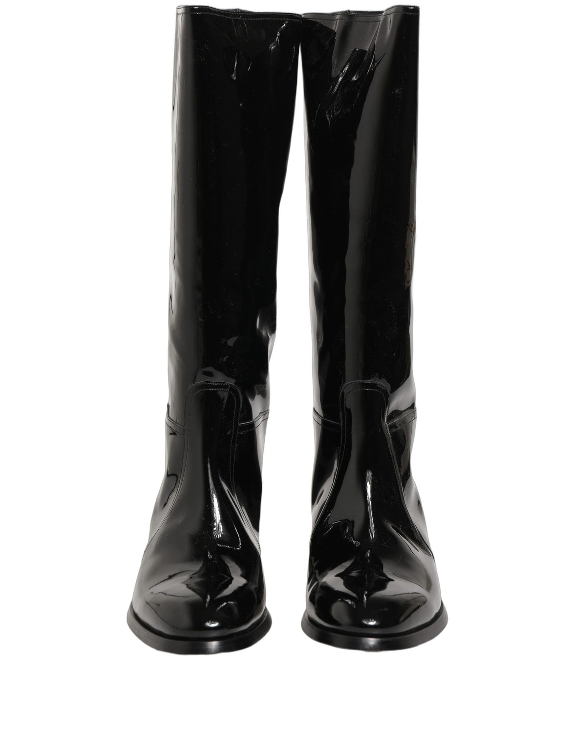 Black Leather Knee High Heels Boots Shoes