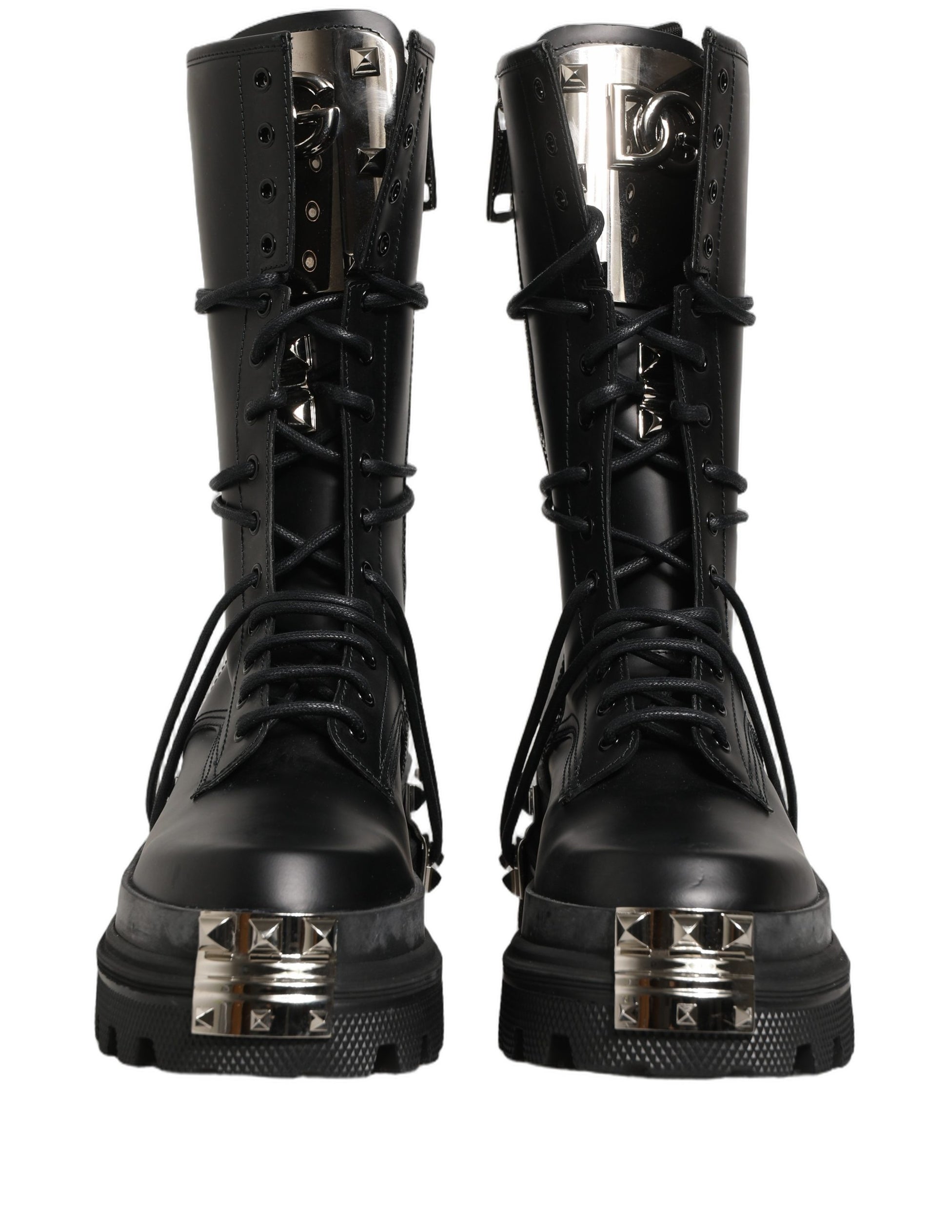 Black Stud Platform Combat High Boots Shoes