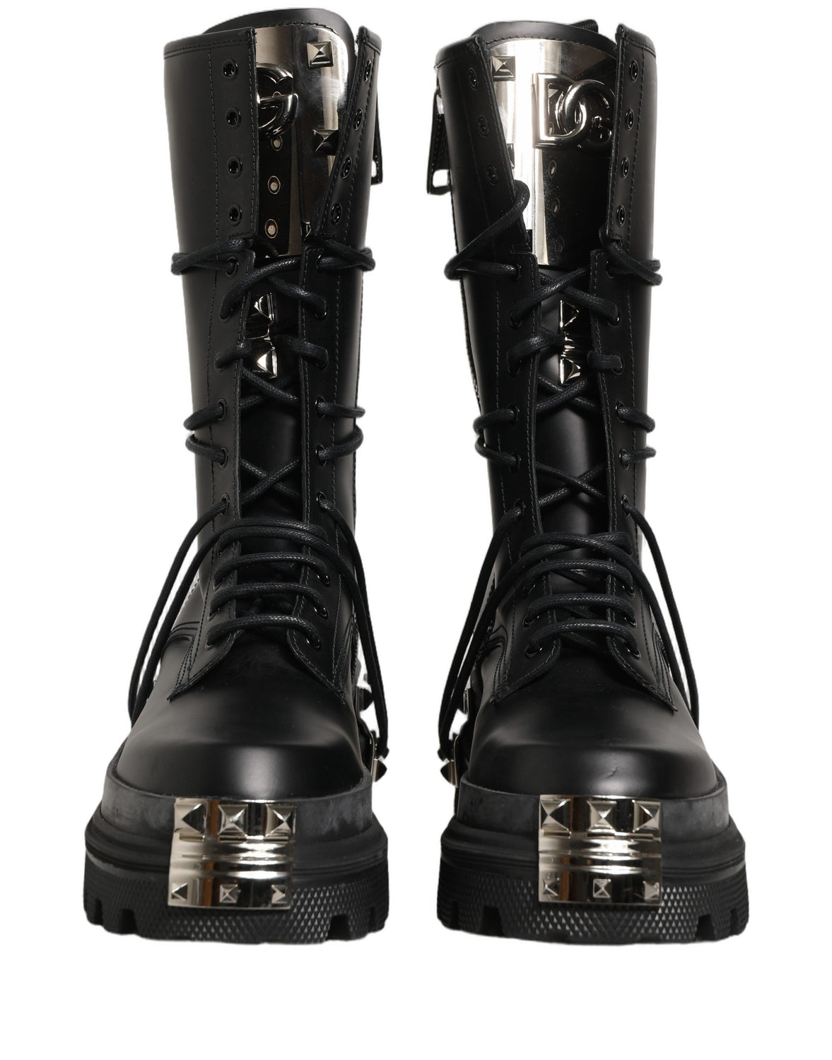 Black Stud Platform Combat High Boots Shoes
