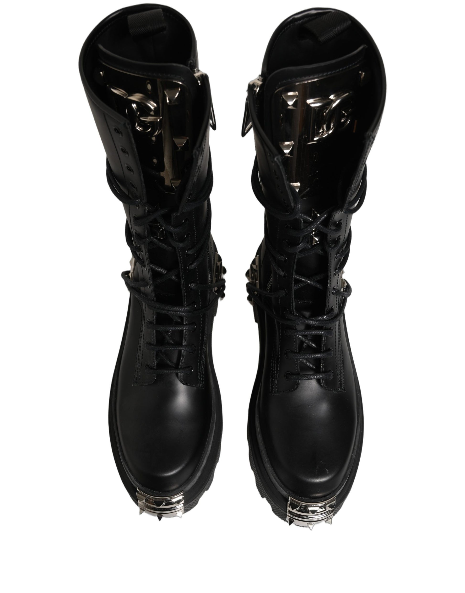 Black Stud Platform Combat High Boots Shoes