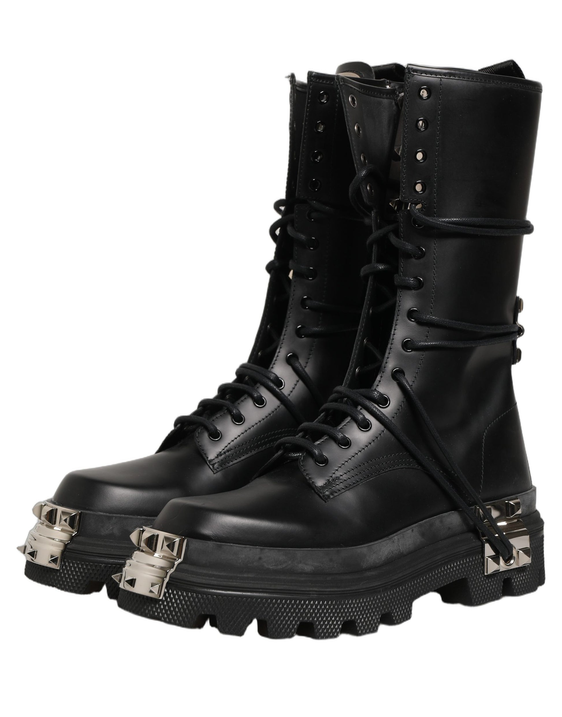 Black Stud Platform Combat High Boots Shoes