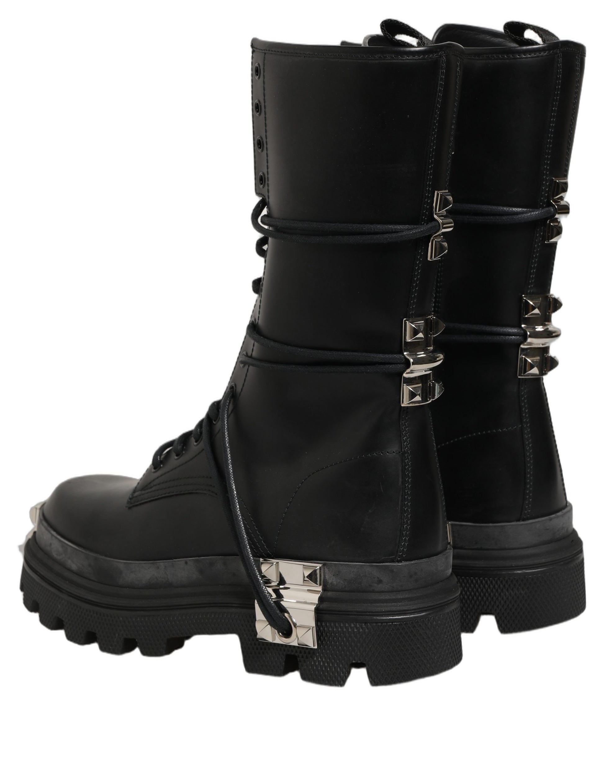 Black Stud Platform Combat High Boots Shoes