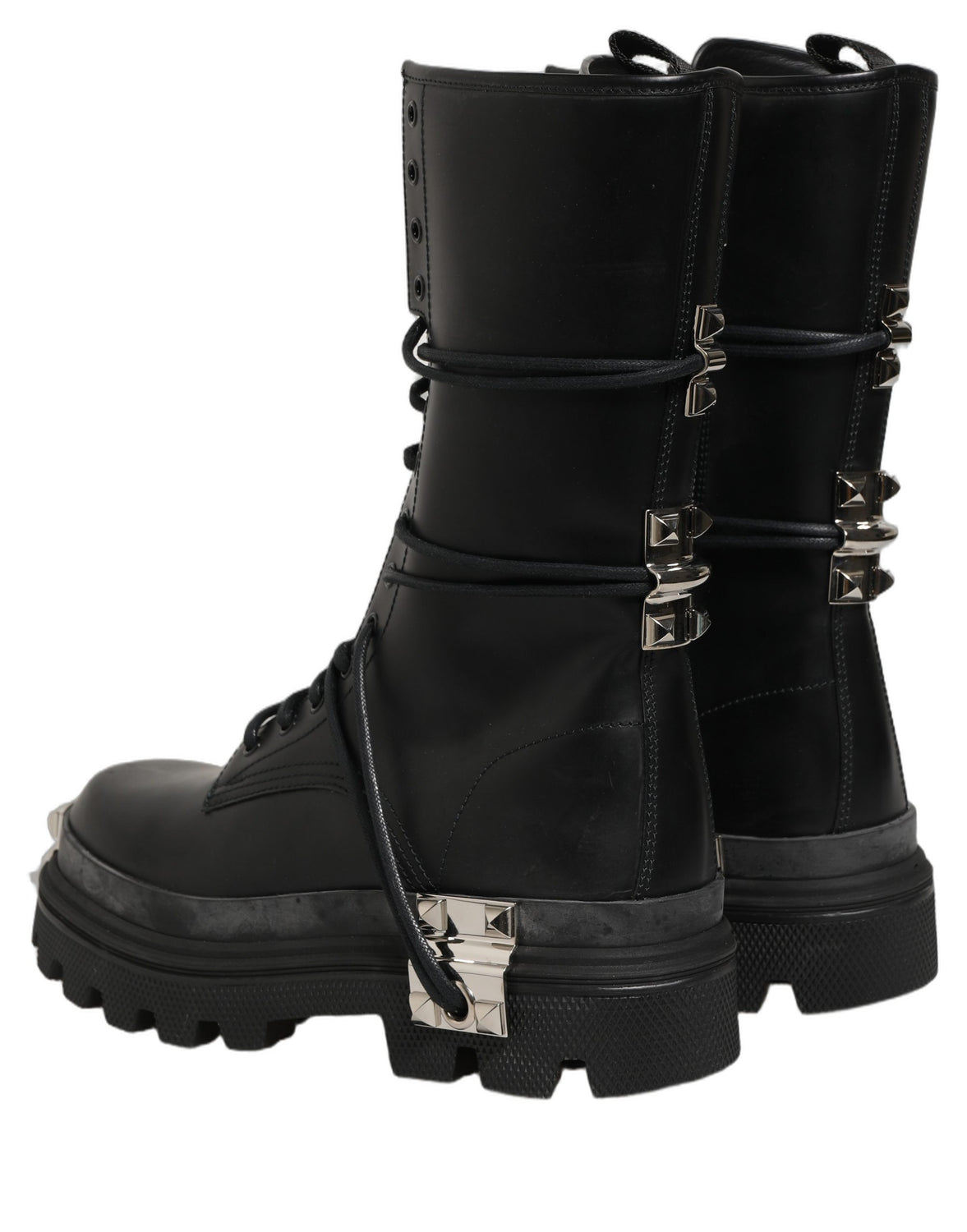 Black Stud Platform Combat High Boots Shoes
