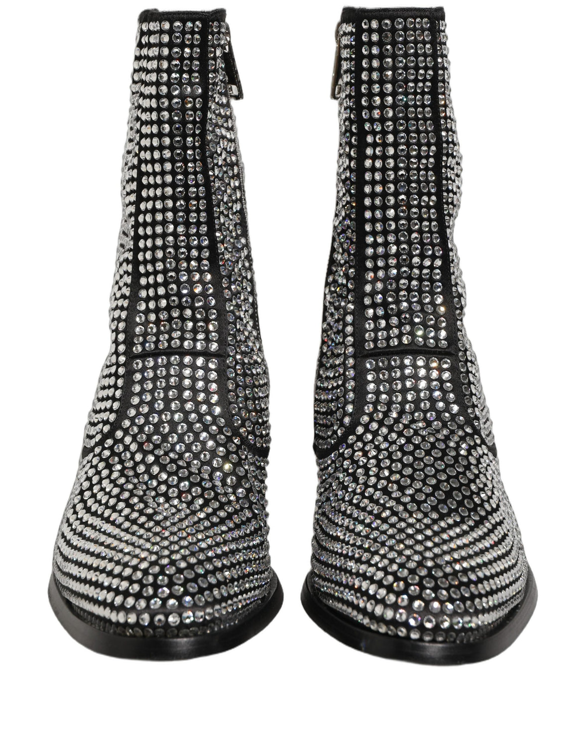 Black Crystal Embellished Ankle Boots Shoes