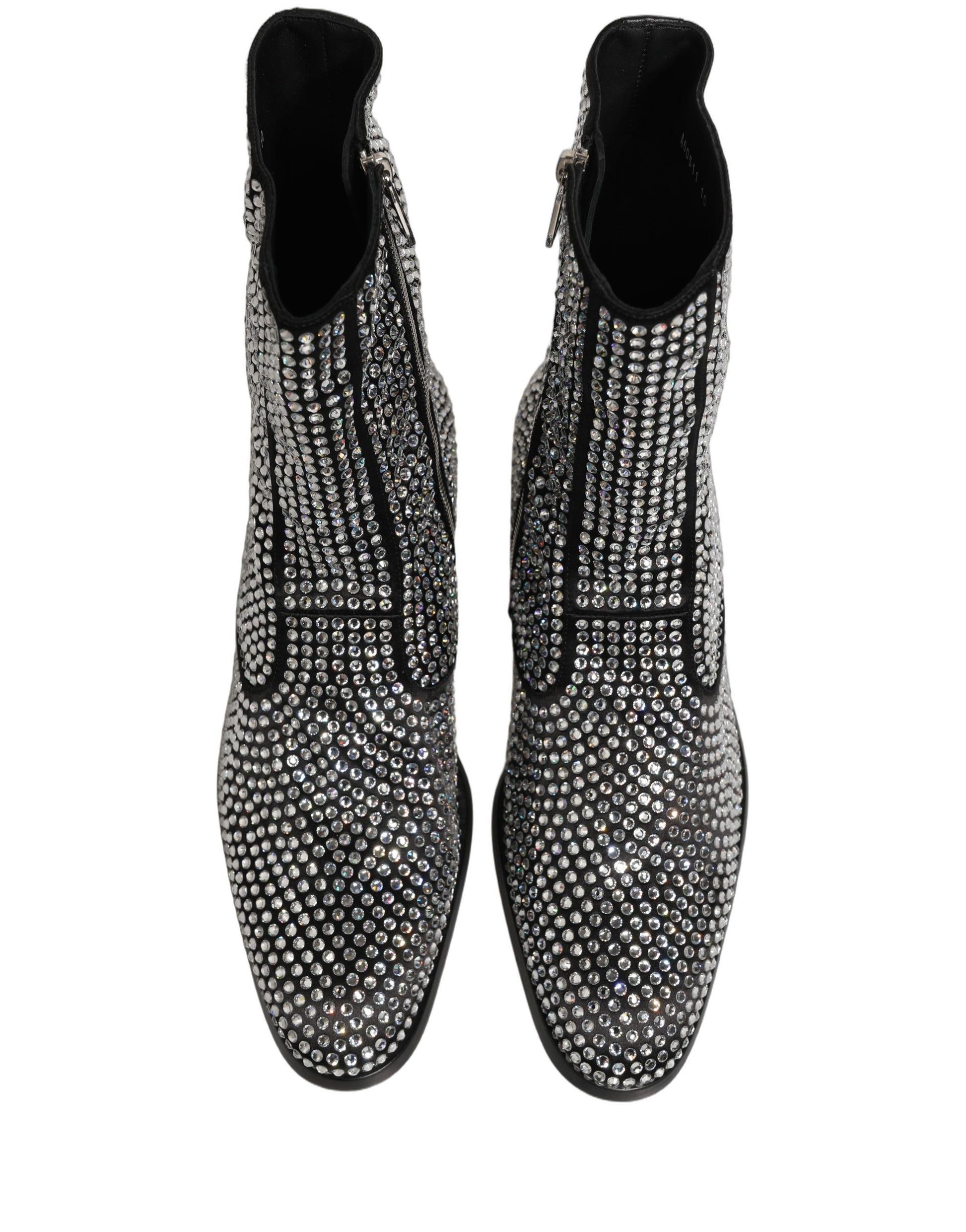 Black Crystal Embellished Ankle Boots Shoes