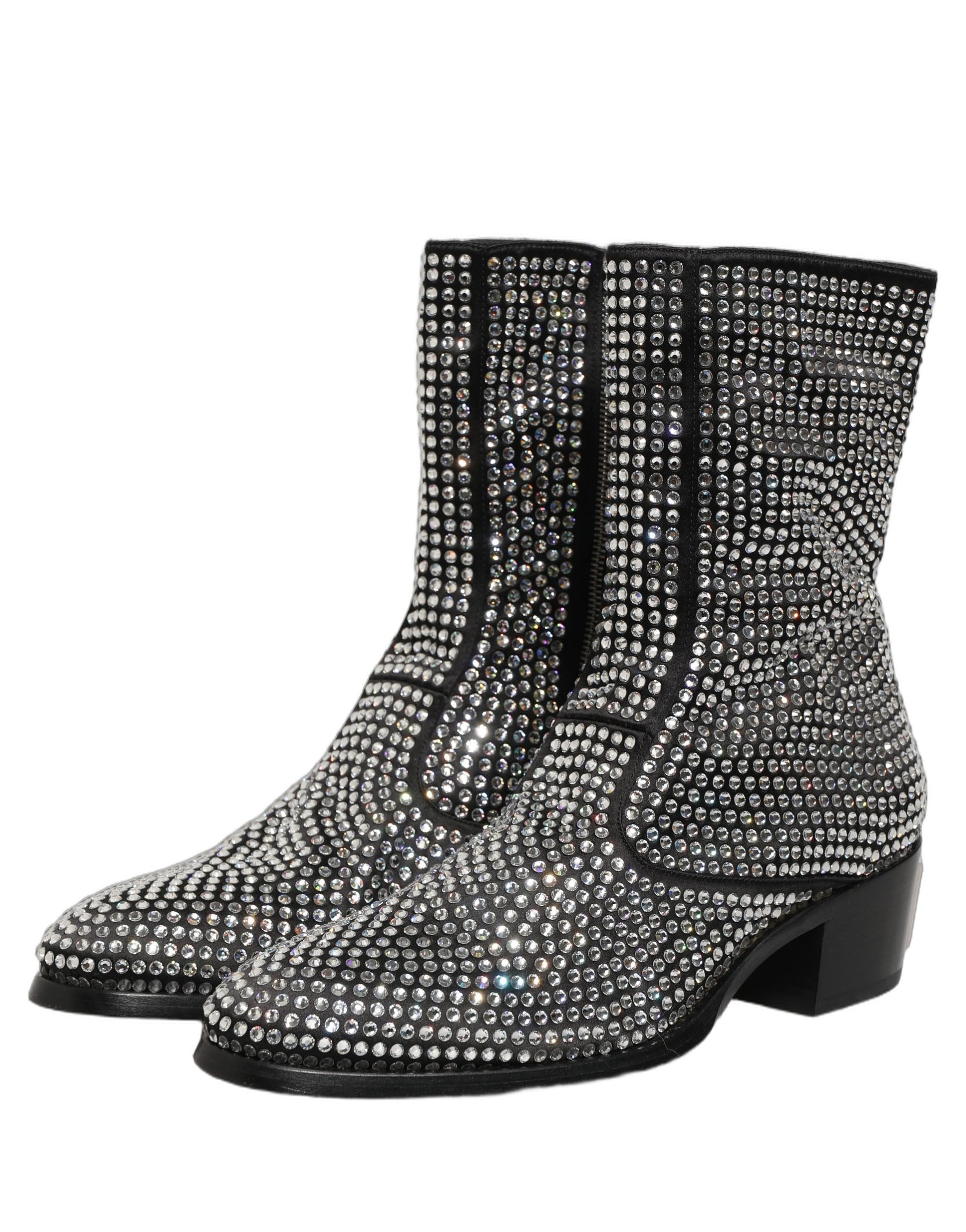 Black Crystal Embellished Ankle Boots Shoes