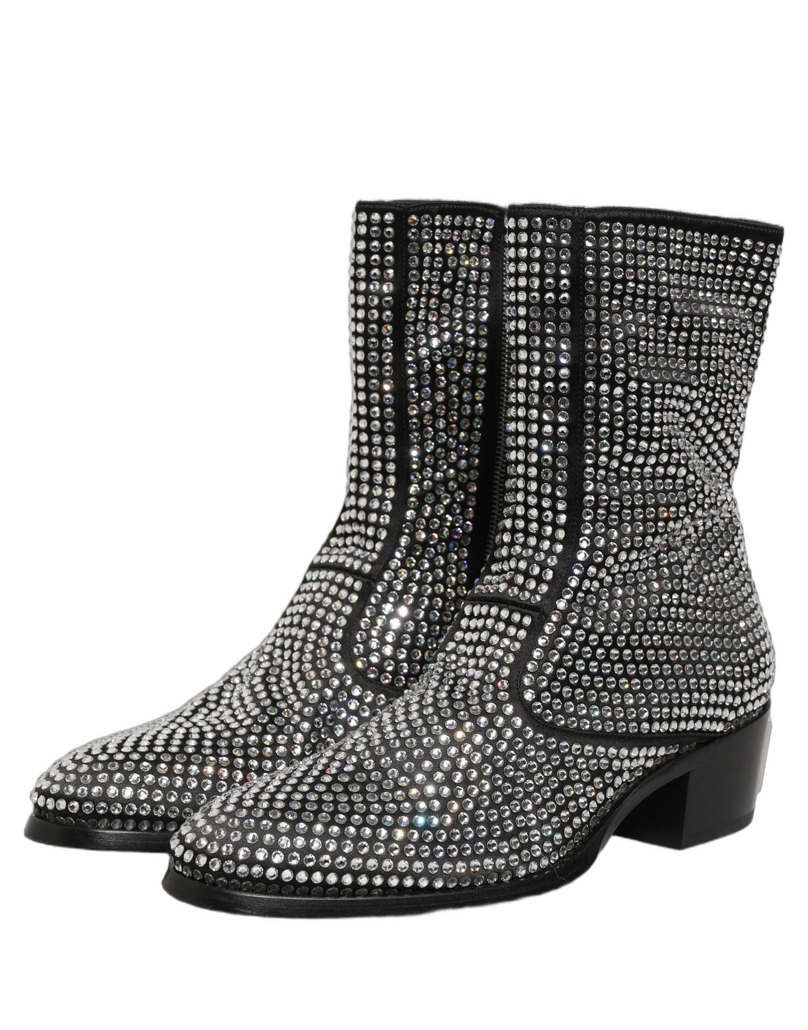 Black Crystal Embellished Ankle Boots Shoes