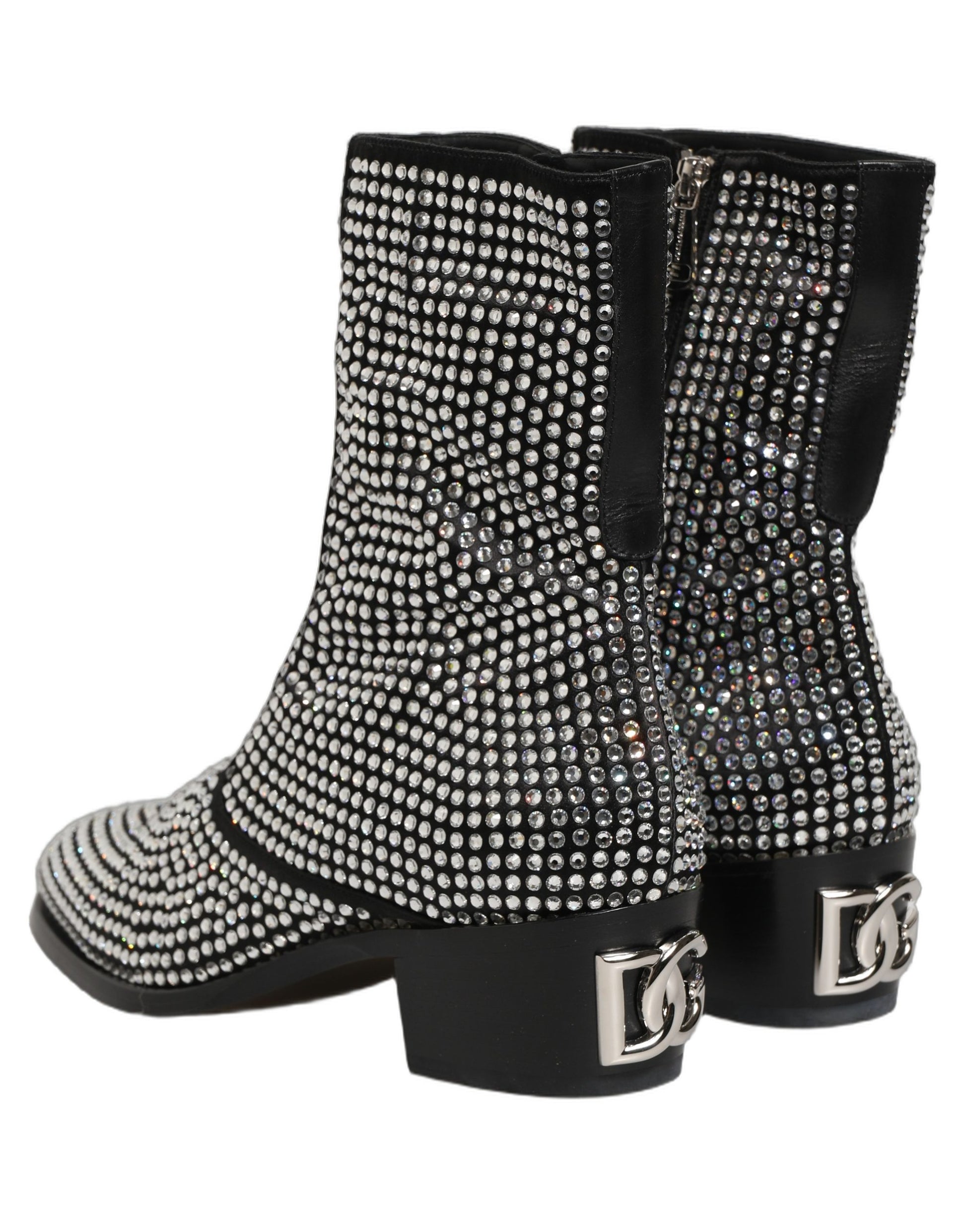 Black Crystal Embellished Ankle Boots Shoes