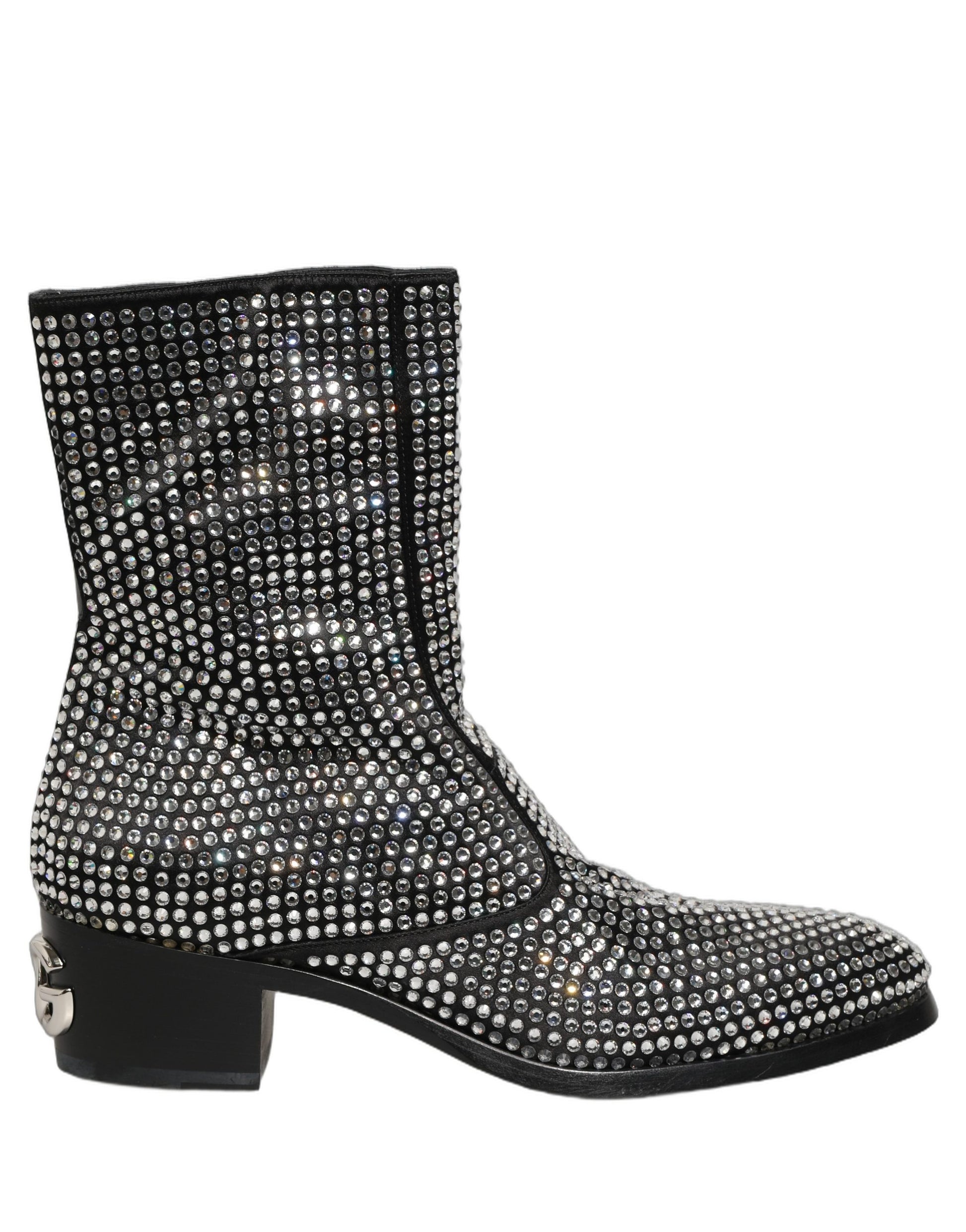 Black Crystal Embellished Ankle Boots Shoes