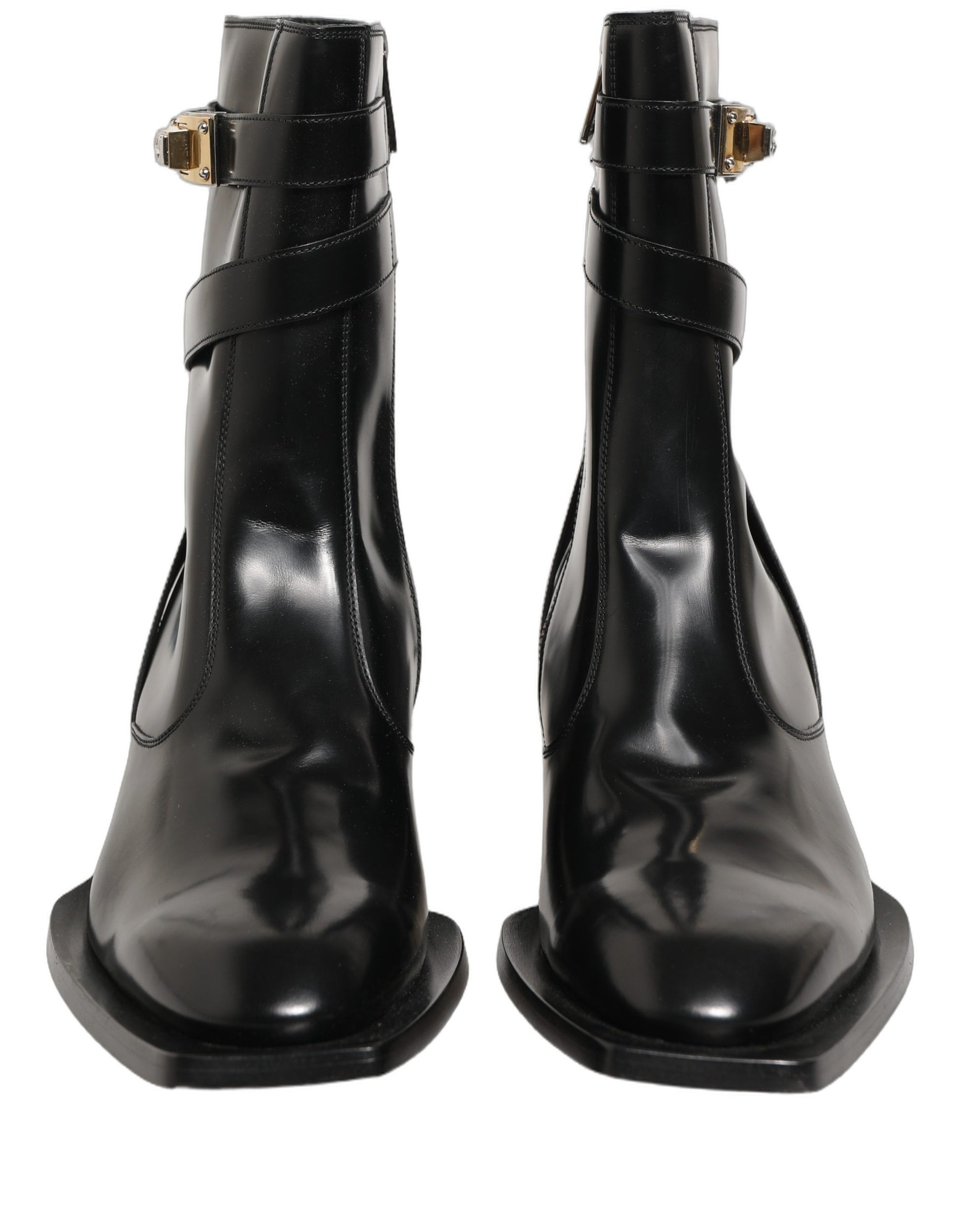 Black Leather DG Plaque Mid Calf Boots Shoes