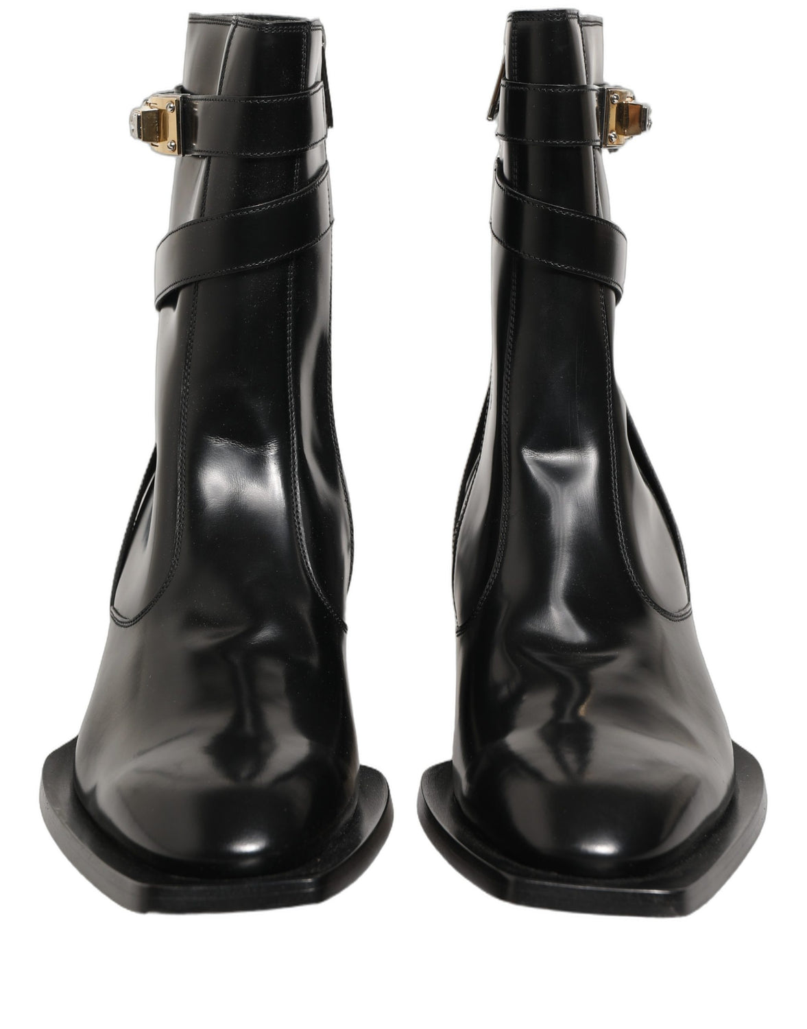 Black Leather DG Plaque Mid Calf Boots Shoes