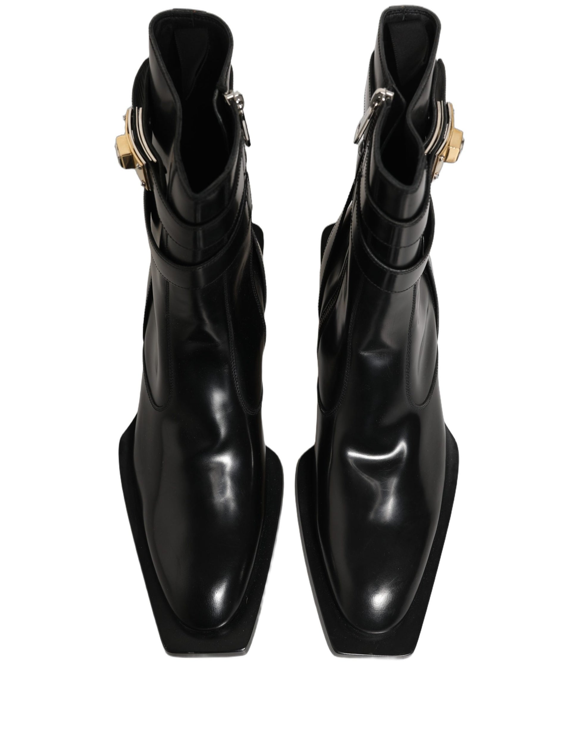 Black Leather DG Plaque Mid Calf Boots Shoes