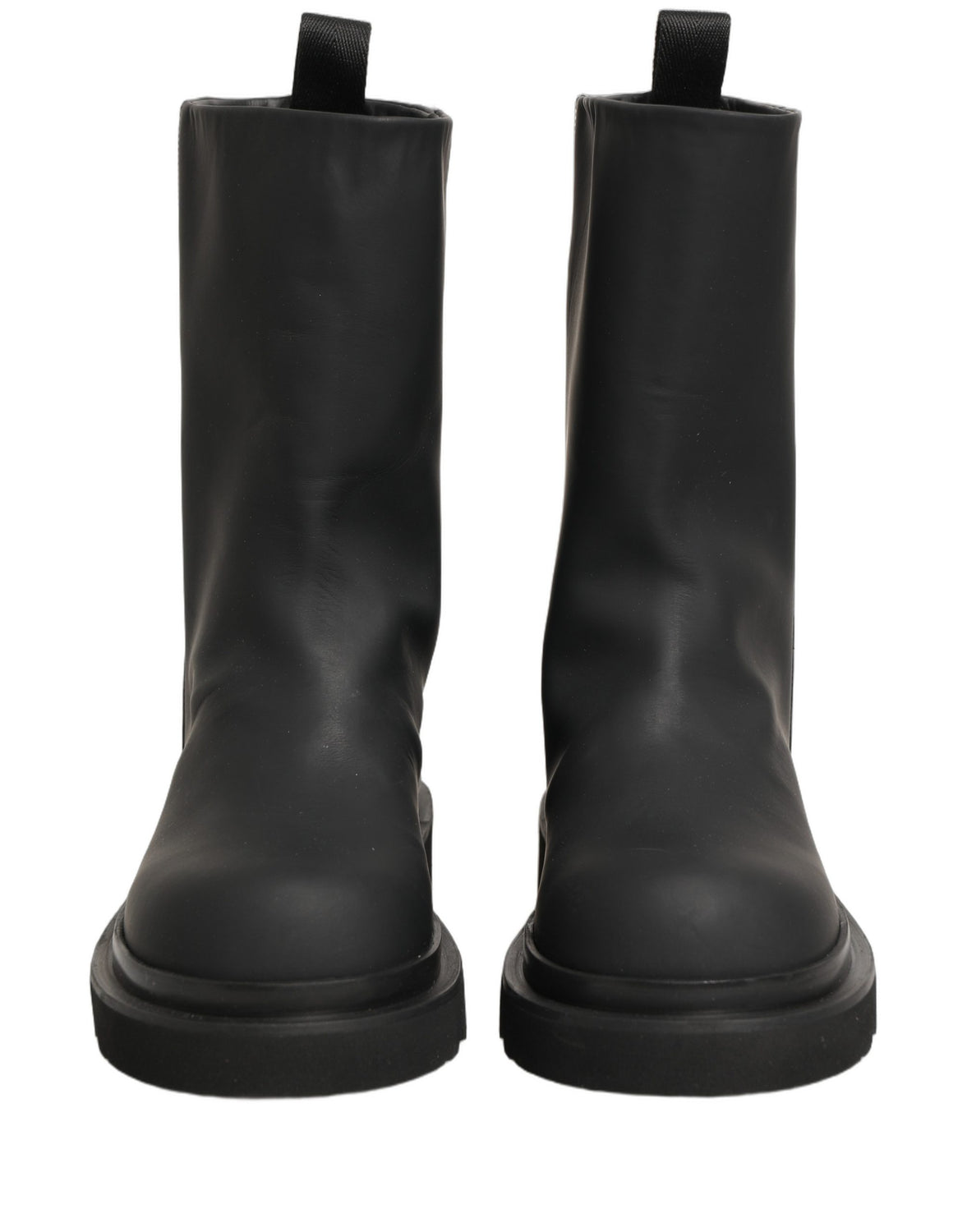 Black Leather Mid Calf Chunky Men Boots Shoes