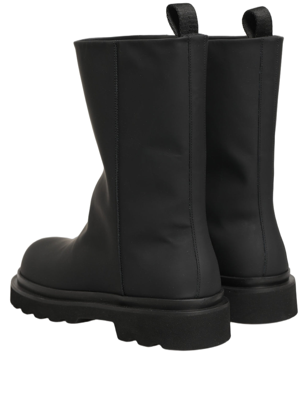 Black Leather Mid Calf Chunky Men Boots Shoes