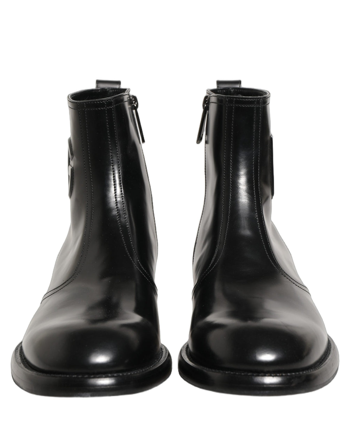 Black Leather Embossed Logo Ankle Boots Shoes